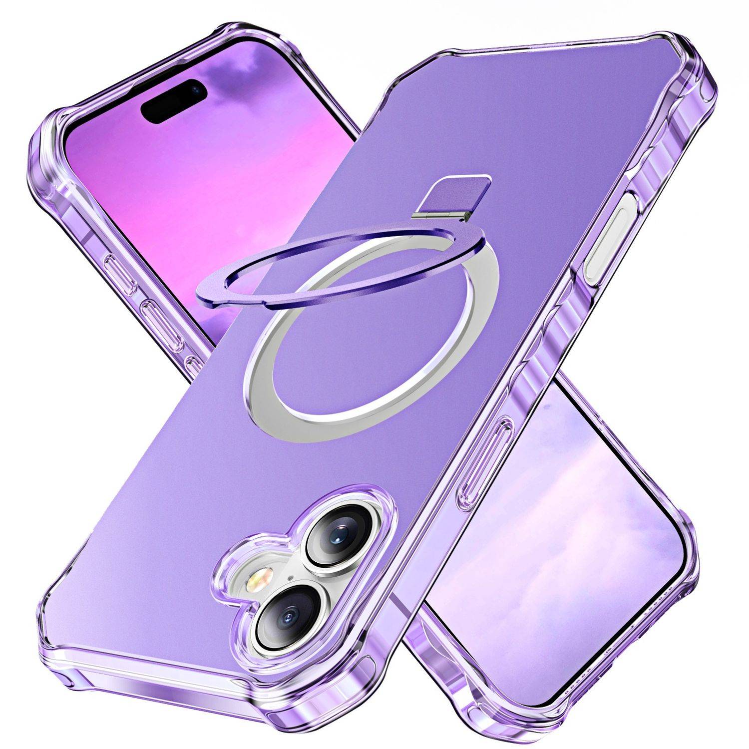 Für Apple iPhone 16 Solid Color Wave Design MagSafe Ring Halterung Hülle Lila