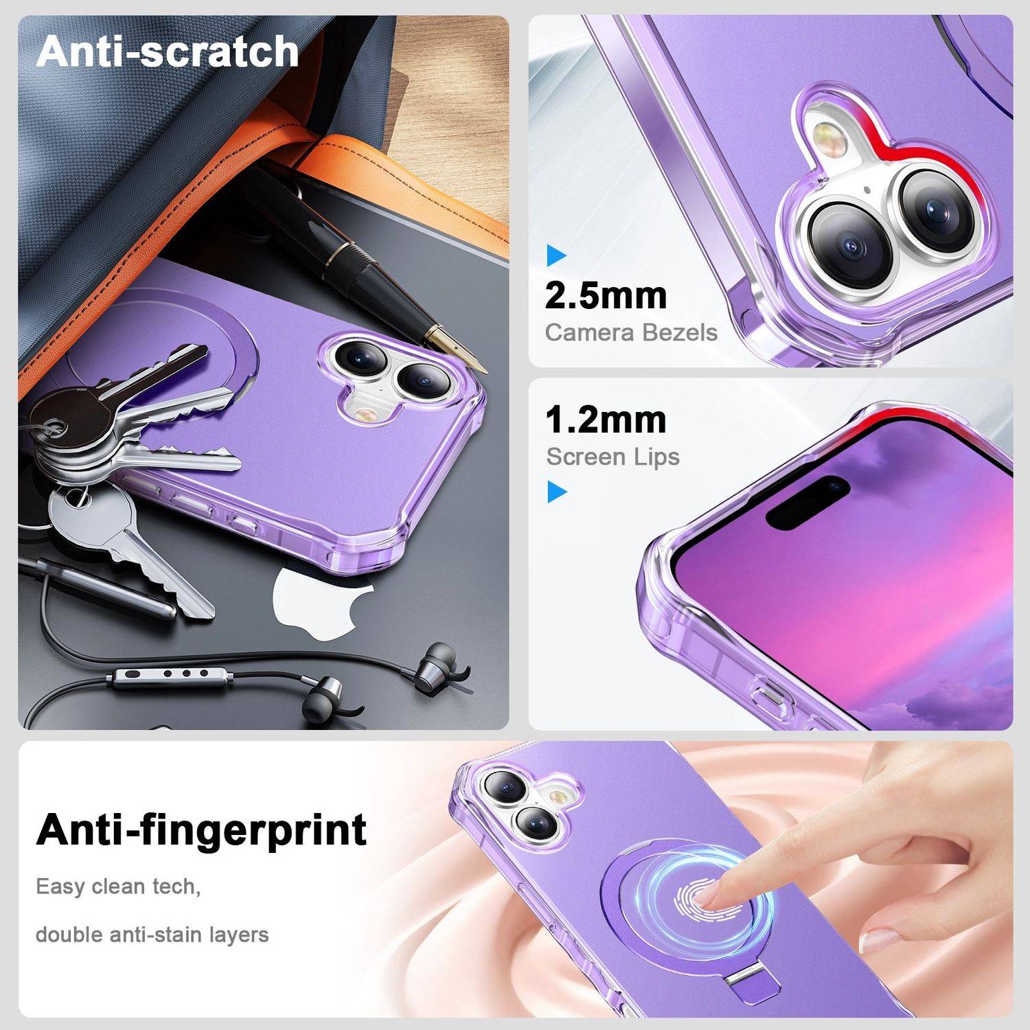 Für Apple iPhone 16 Plus Solid Color Wave Design MagSafe Ring Halterung Hülle Lila