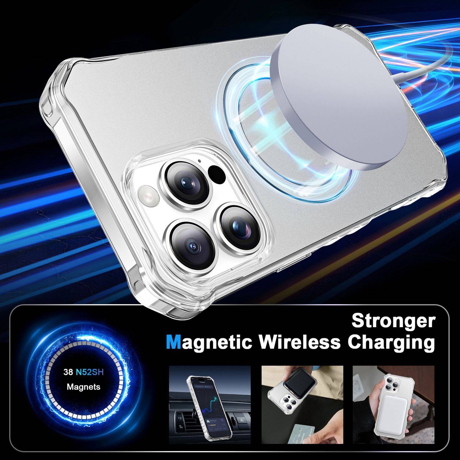 Für Apple iPhone 16 Pro Max Solid Color Wave Design MagSafe Ring Halterung Hülle Silber