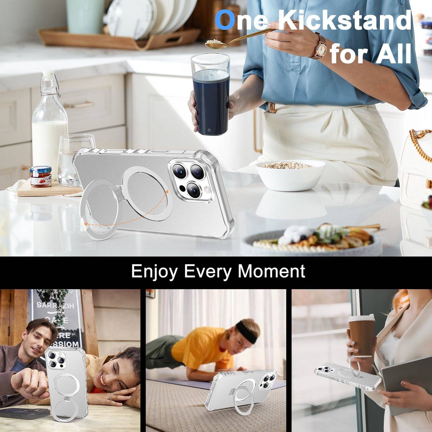 Für Apple iPhone 16 Pro Max Solid Color Wave Design MagSafe Ring Halterung Hülle Silber