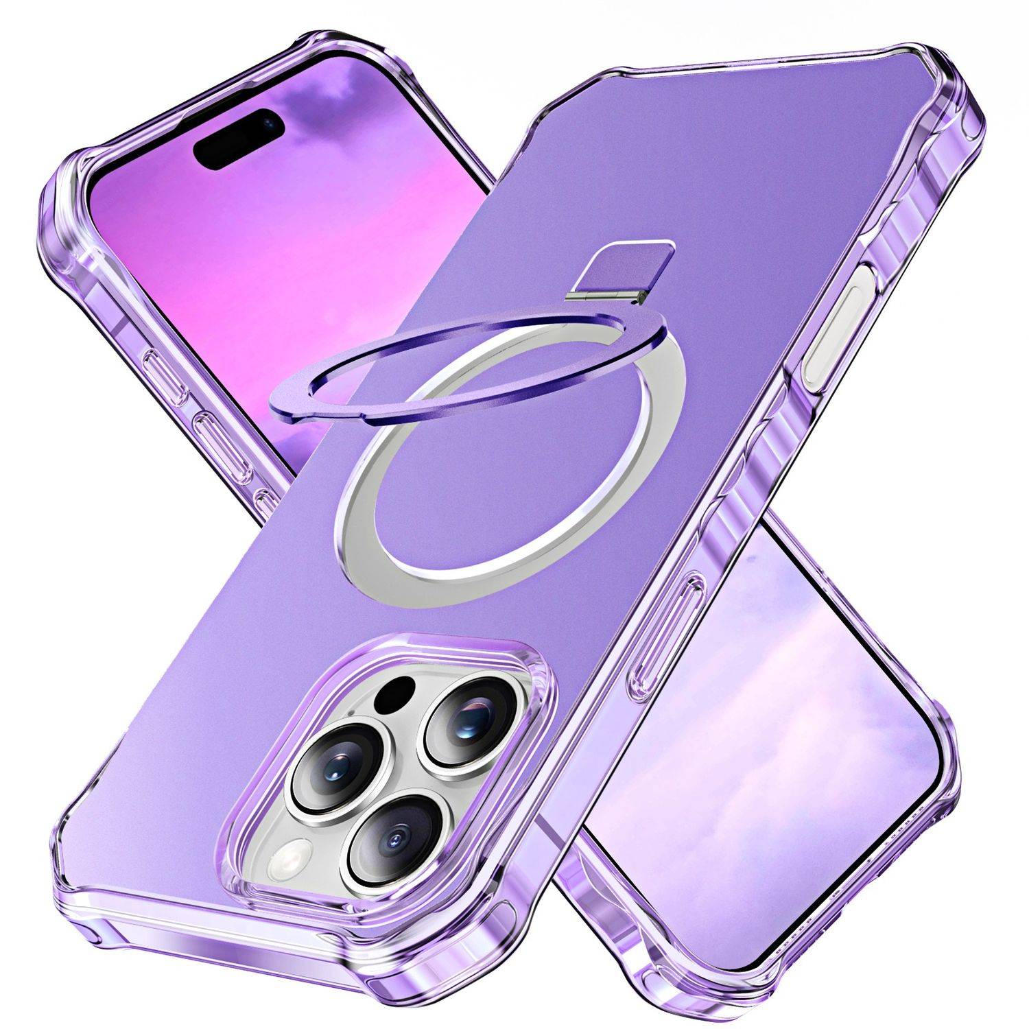 Für Apple iPhone 16 Pro Max Solid Color Wave Design MagSafe Ring Halterung Hülle Lila