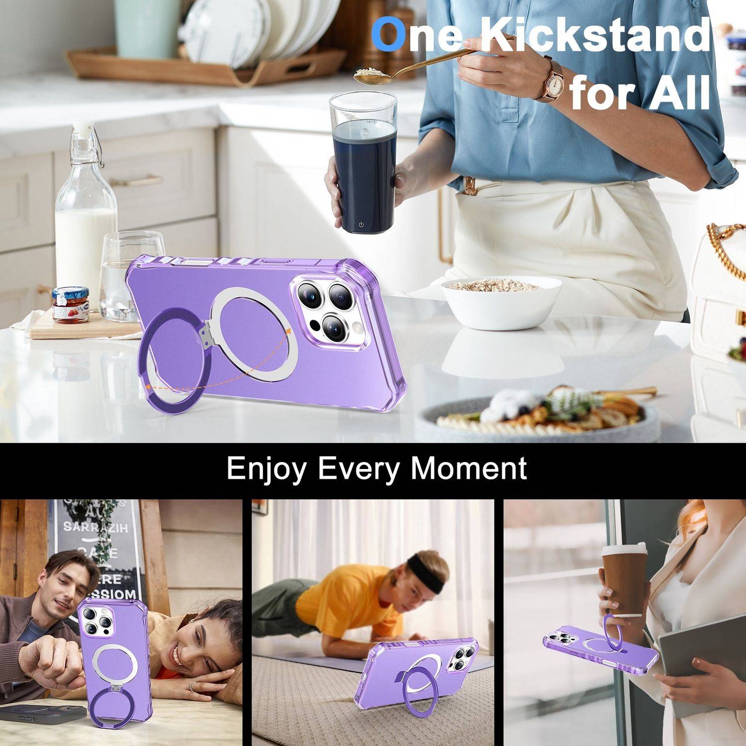 Für Apple iPhone 16 Pro Max Solid Color Wave Design MagSafe Ring Halterung Hülle Lila