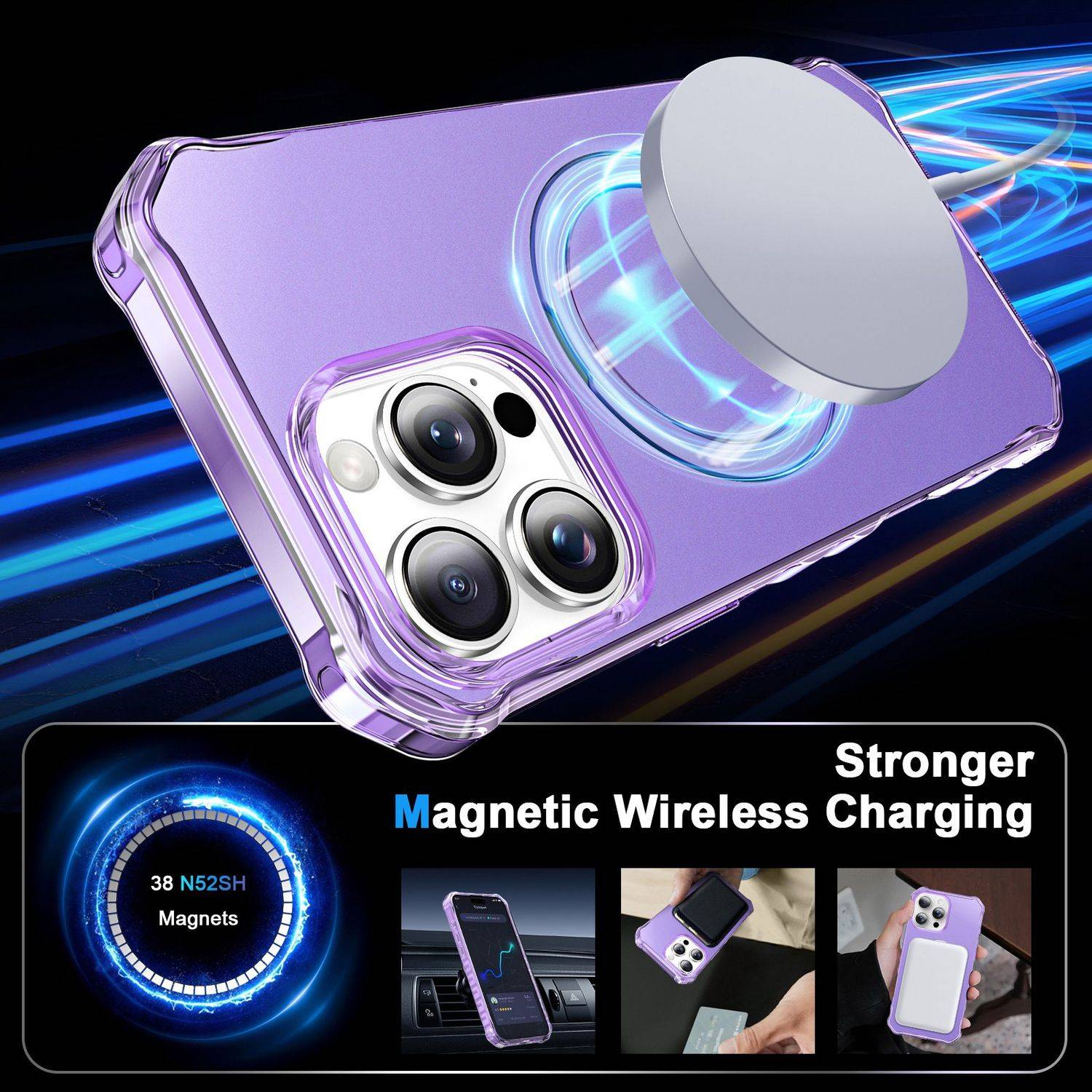 Für Apple iPhone 16 Pro Solid Color Wave Design MagSafe Ring Halterung Hülle Lila