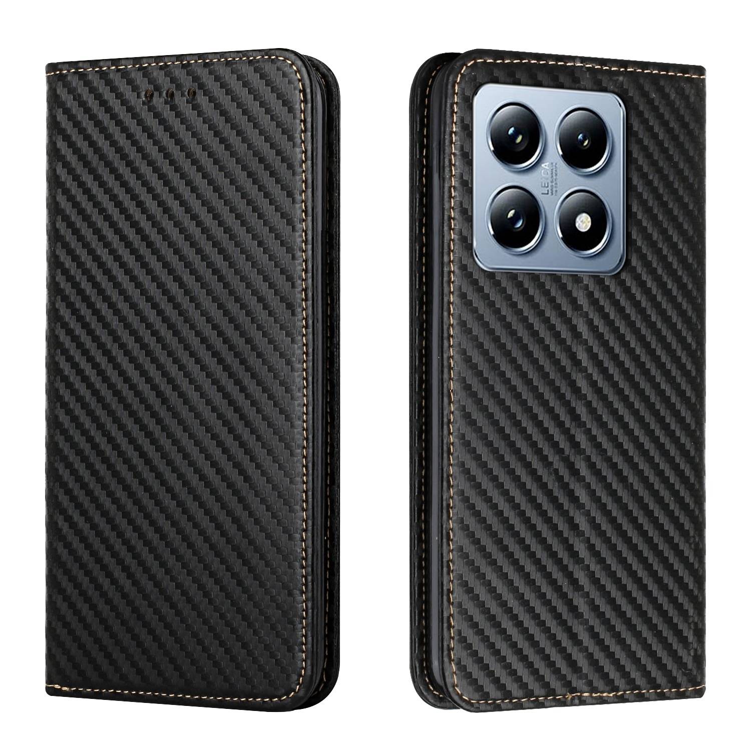 Für Xiaomi 14T Pro Carbonfaser Flip Magnetisches Kunstleder Kartenfächern Hülle