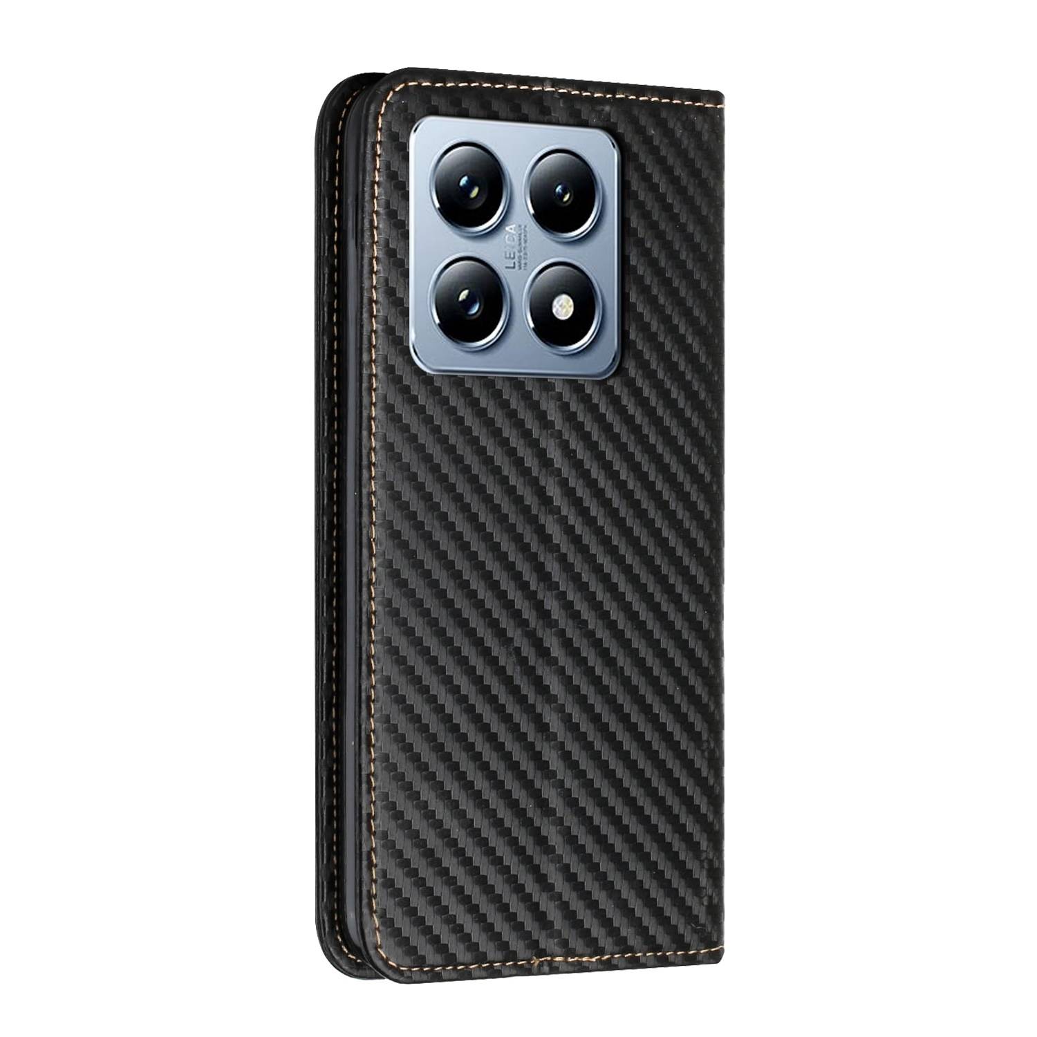 Für Xiaomi 14T Pro Carbonfaser Flip Magnetisches Kunstleder Kartenfächern Hülle