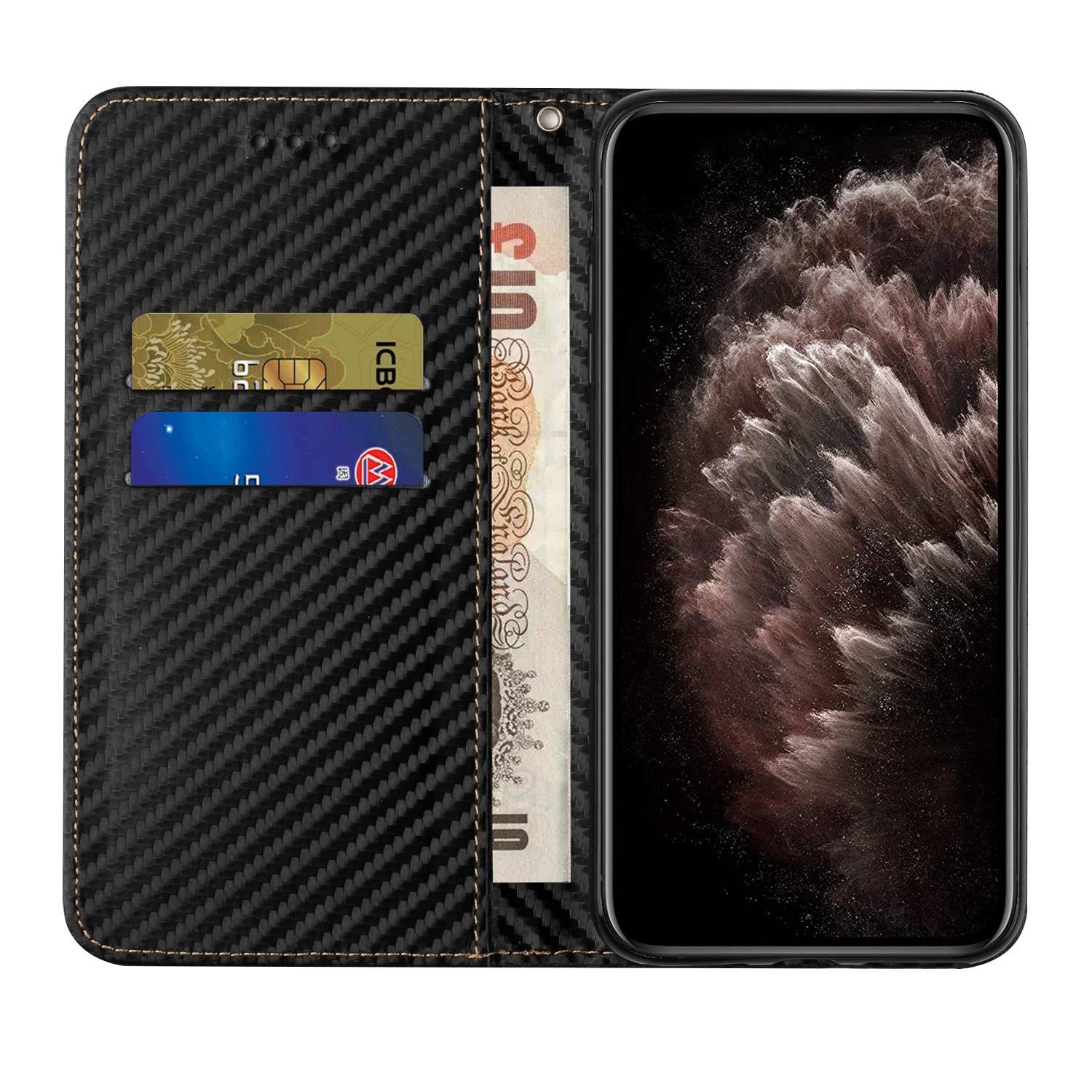 Für Xiaomi Redmi Note 14 5G Carbon Magnetisches Kunstleder Kartenfächern Hülle