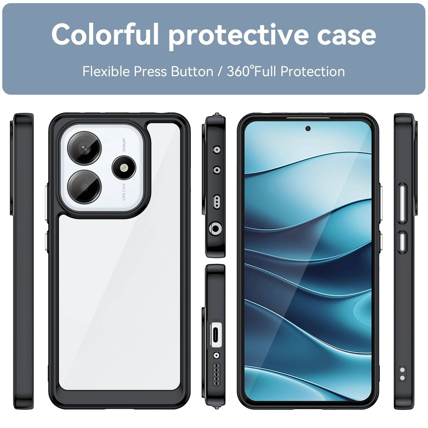 Für Xiaomi Redmi Note 14 5G Colorful Series TPU Acryl Hybrid Handy Hülle Schwarz