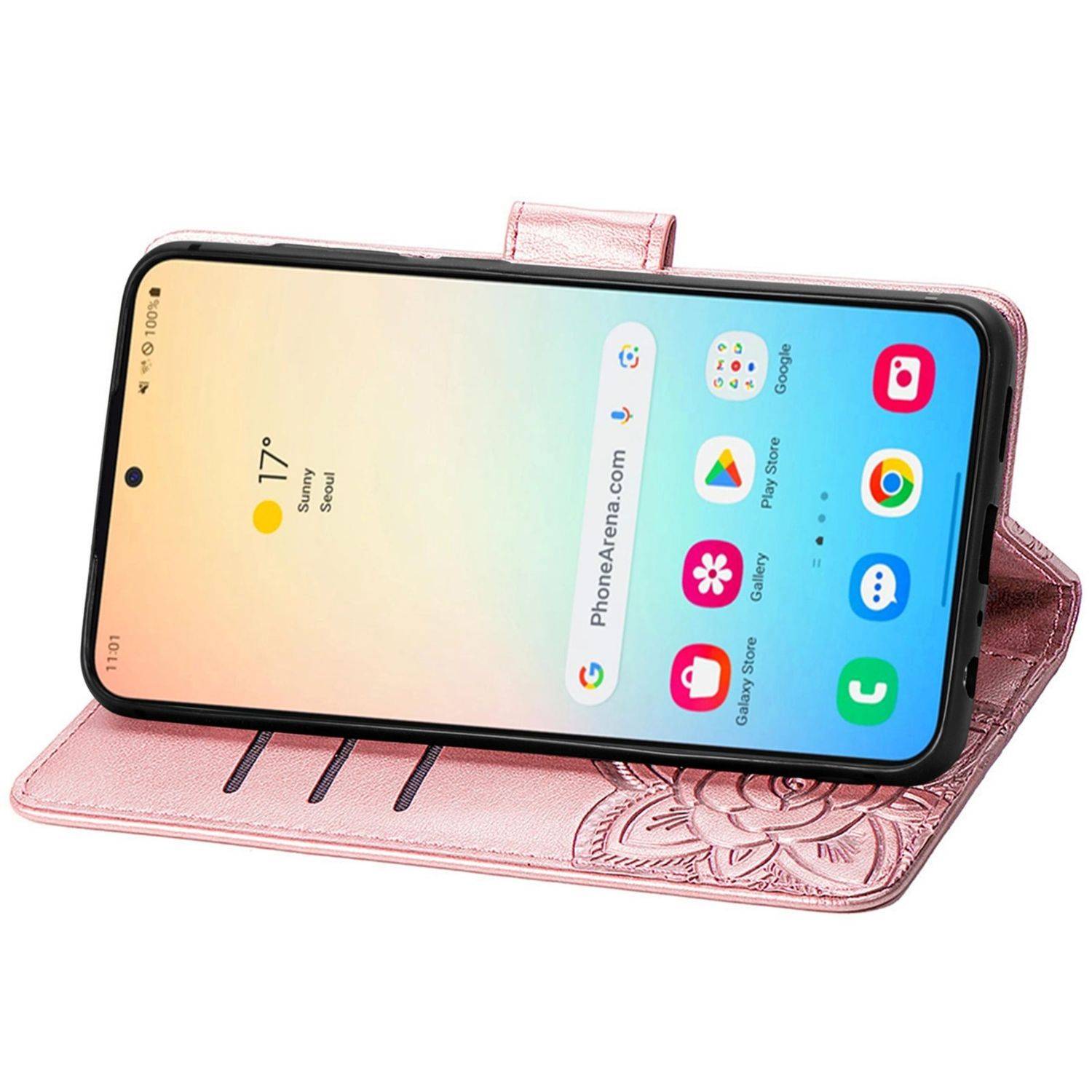 Für Samsung Galaxy S25 Plus 5G Kunstleder Wallet Handy Tasche Schmetterling Design Hülle Etuis Rosa