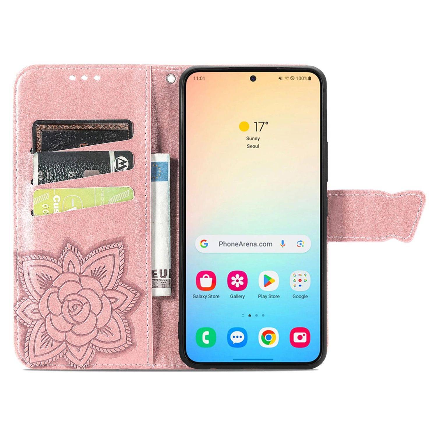 Für Samsung Galaxy S25 Plus 5G Kunstleder Wallet Handy Tasche Schmetterling Design Hülle Etuis Rosa