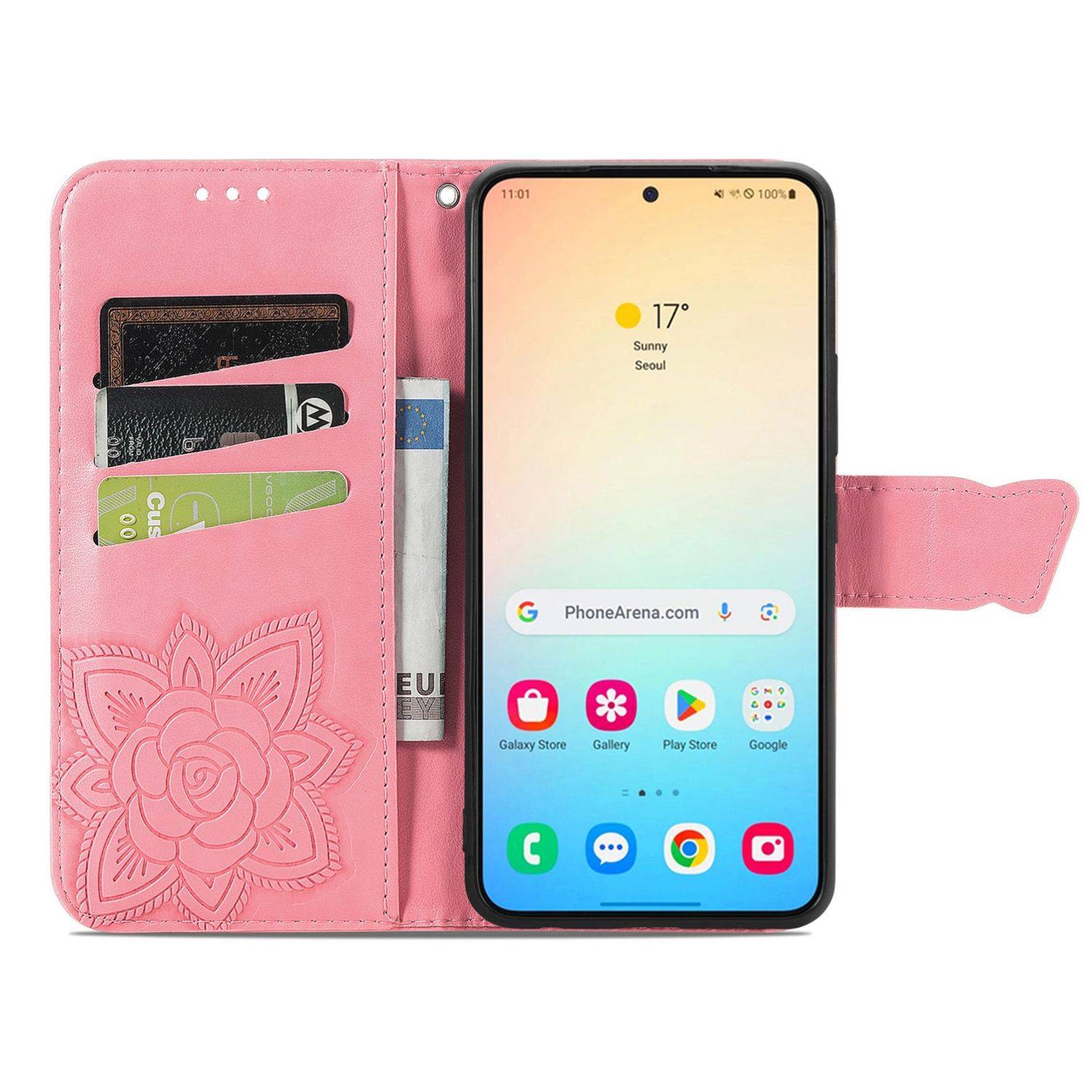 Für Samsung Galaxy S25 Plus 5G Kunstleder Wallet Handy Tasche Schmetterling Design Hülle Etuis Pink