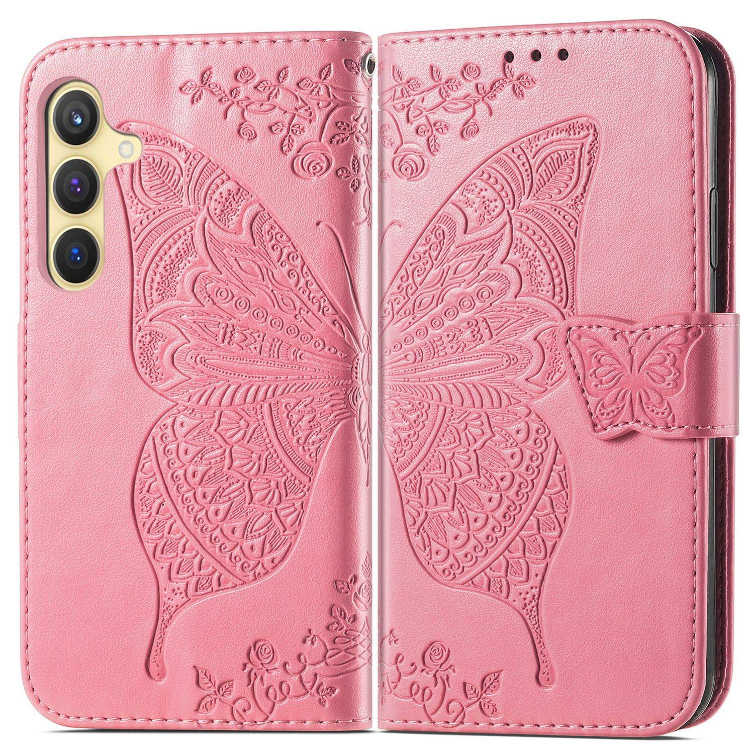 Für Samsung Galaxy S25 Plus 5G Kunstleder Wallet Handy Tasche Schmetterling Design Hülle Etuis Pink