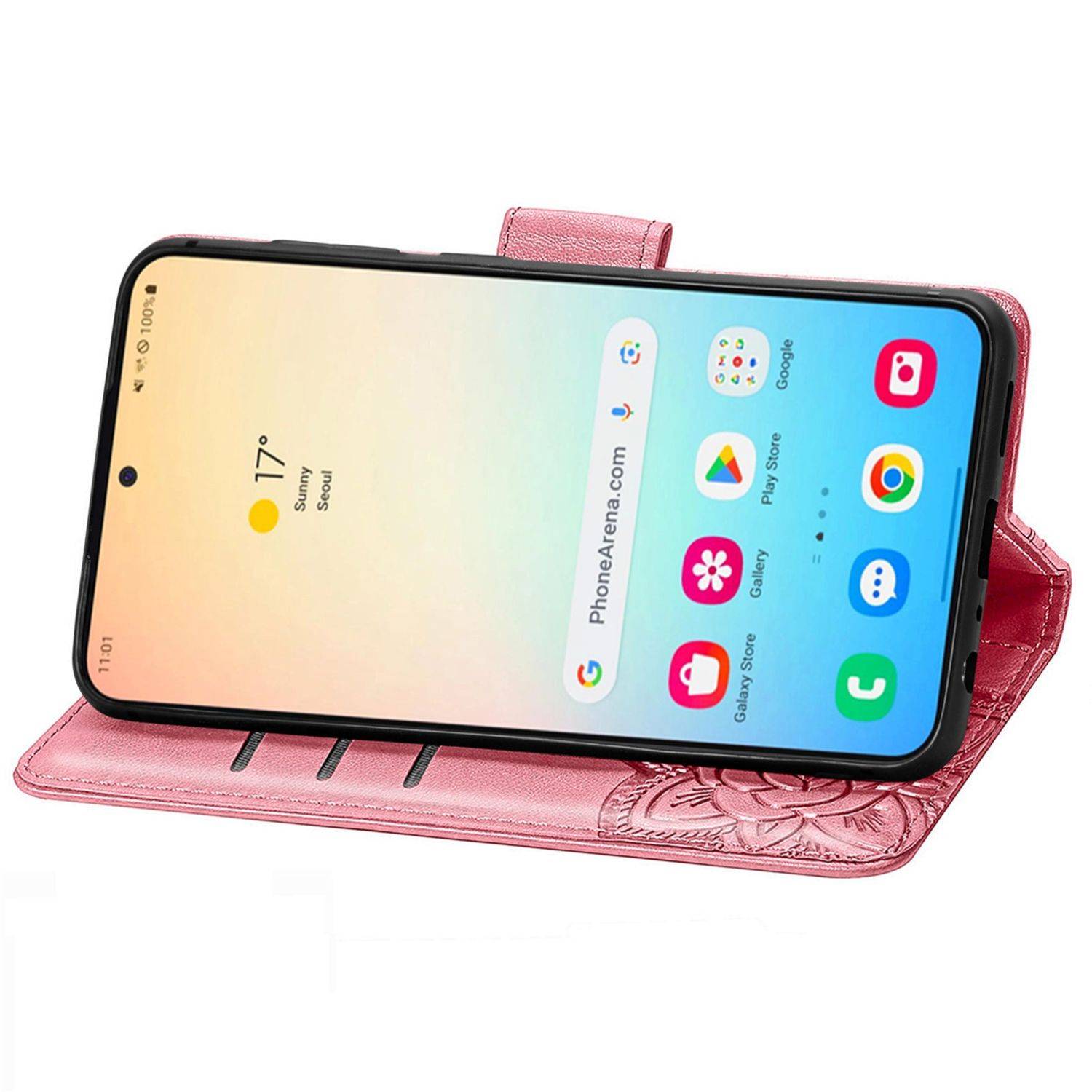 Für Samsung Galaxy S25 Plus 5G Kunstleder Wallet Handy Tasche Schmetterling Design Hülle Etuis Pink