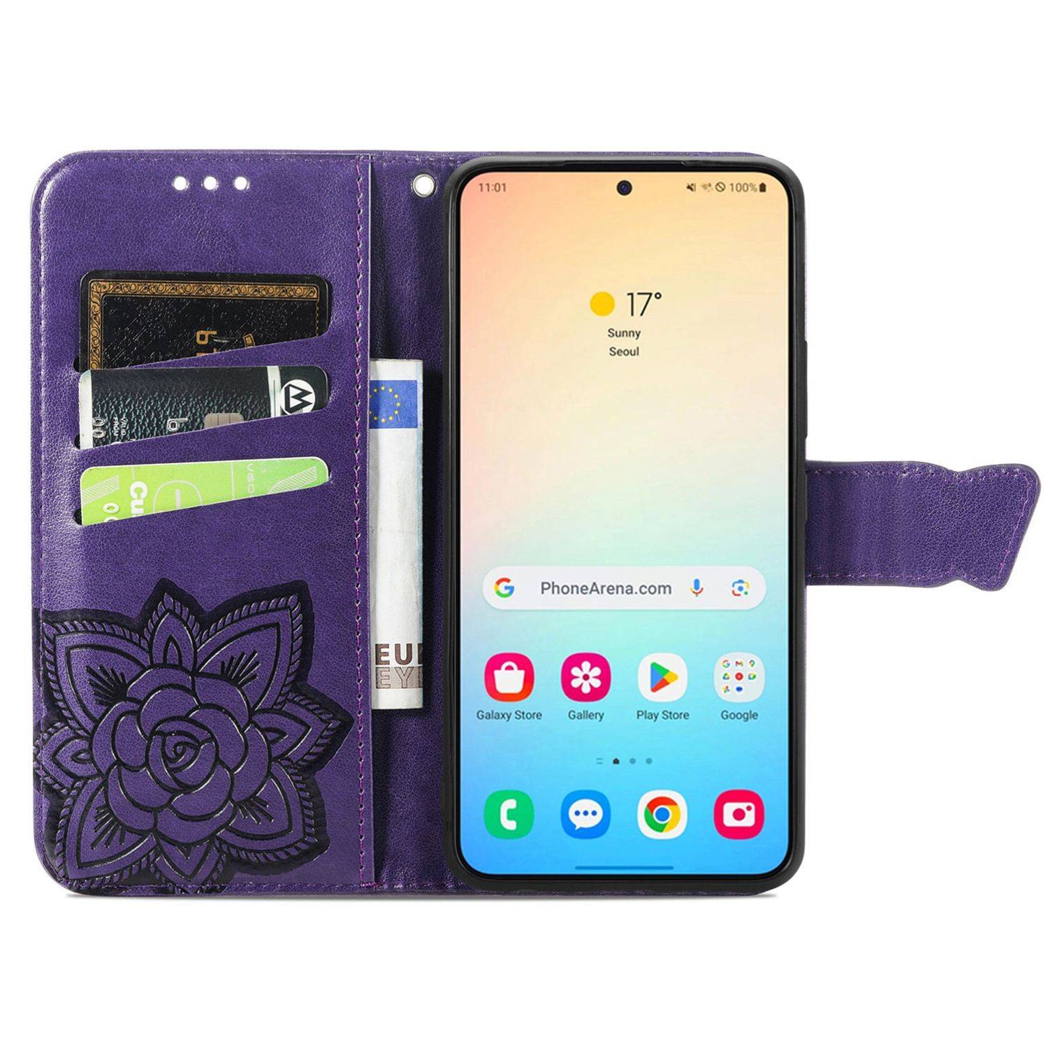 Für Samsung Galaxy S25 5G Kunstleder Wallet Handy Tasche Schmetterling Design Hülle Etuis Lila