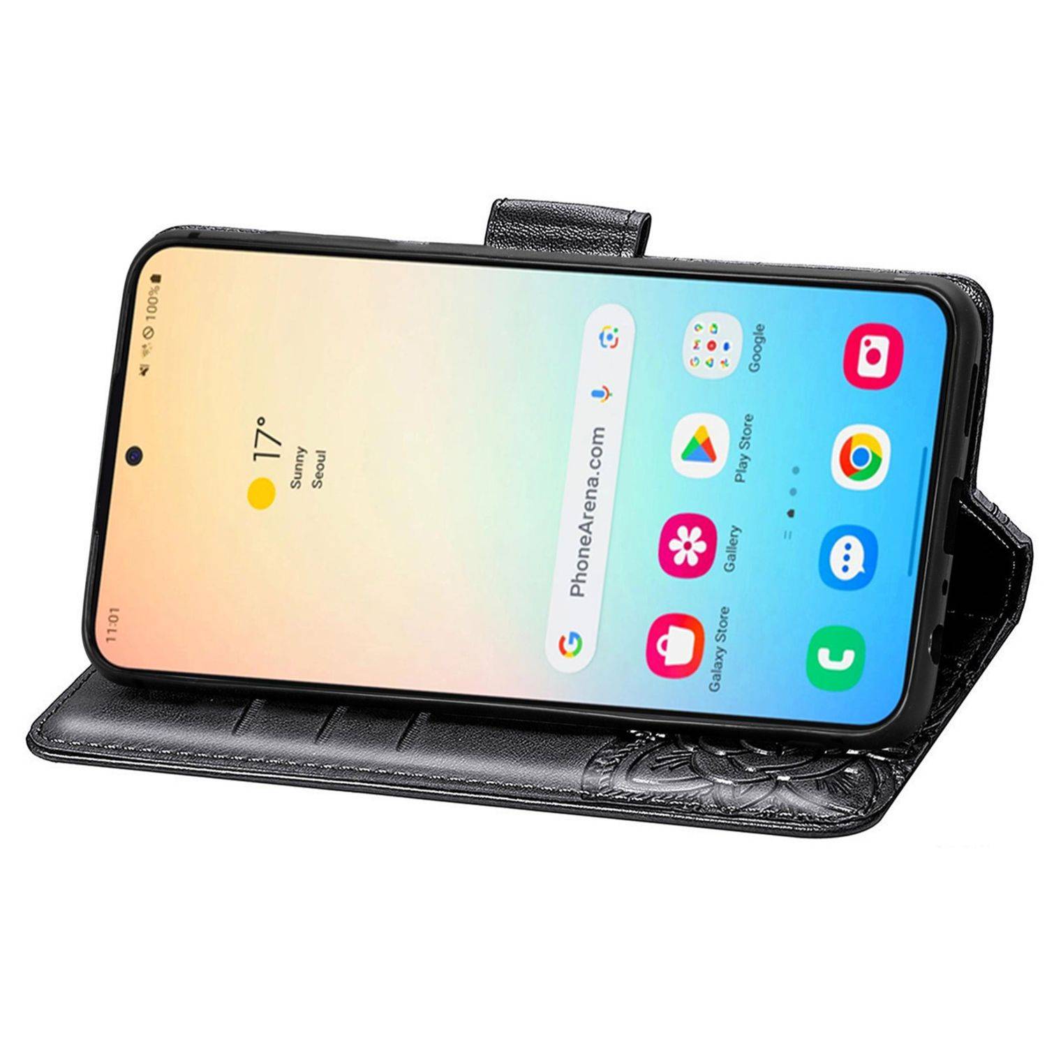 Für Samsung Galaxy S25 Plus 5G Kunstleder Wallet Handy Tasche Schmetterling Design Hülle Etuis Schwarz