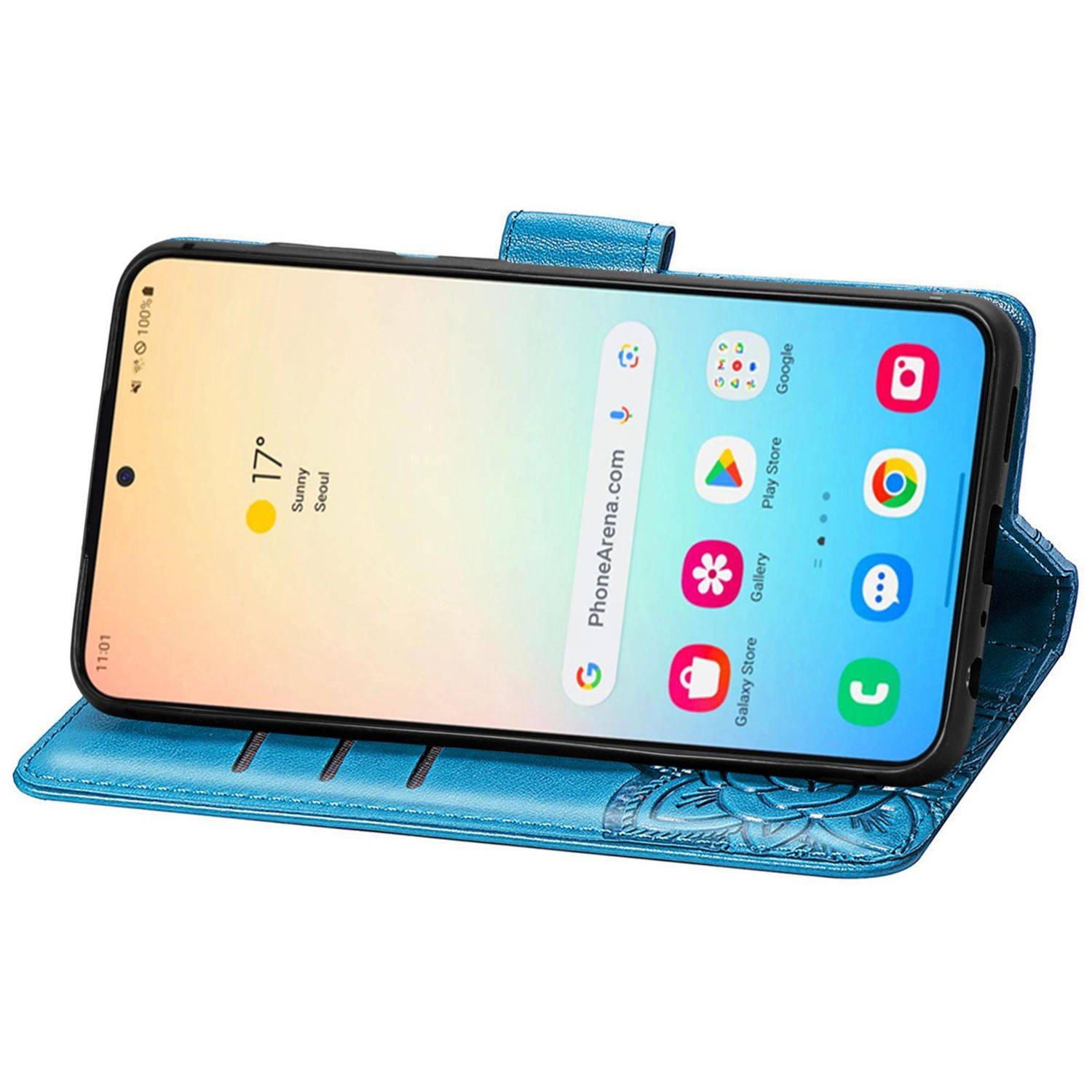 Für Samsung Galaxy S25 Plus 5G Kunstleder Wallet Handy Tasche Schmetterling Design Hülle Etuis Blau