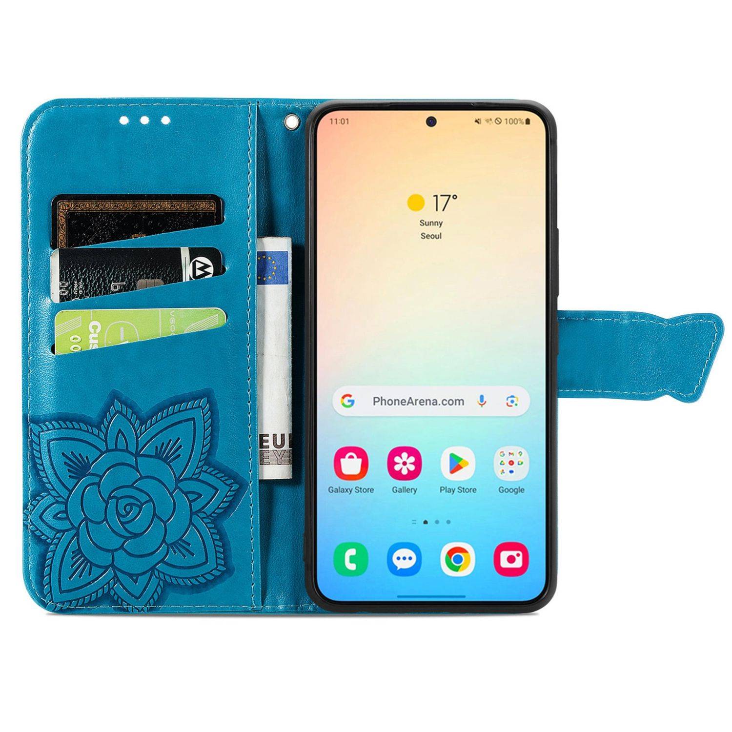 Für Samsung Galaxy S25 Plus 5G Kunstleder Wallet Handy Tasche Schmetterling Design Hülle Etuis Blau
