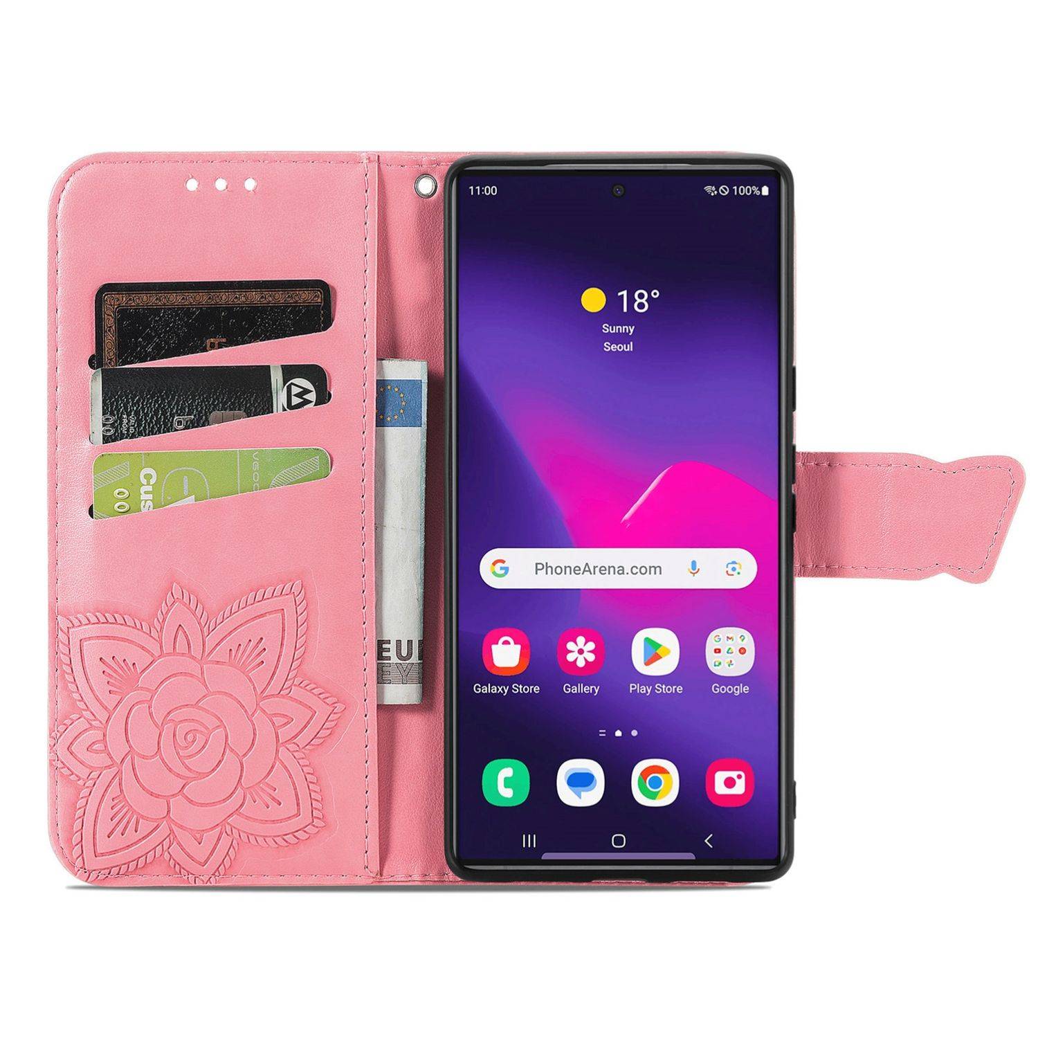 Für Samsung Galaxy S25 Ultra 5G Kunstleder Wallet Handy Tasche Schmetterling Design Hülle Etuis Pink