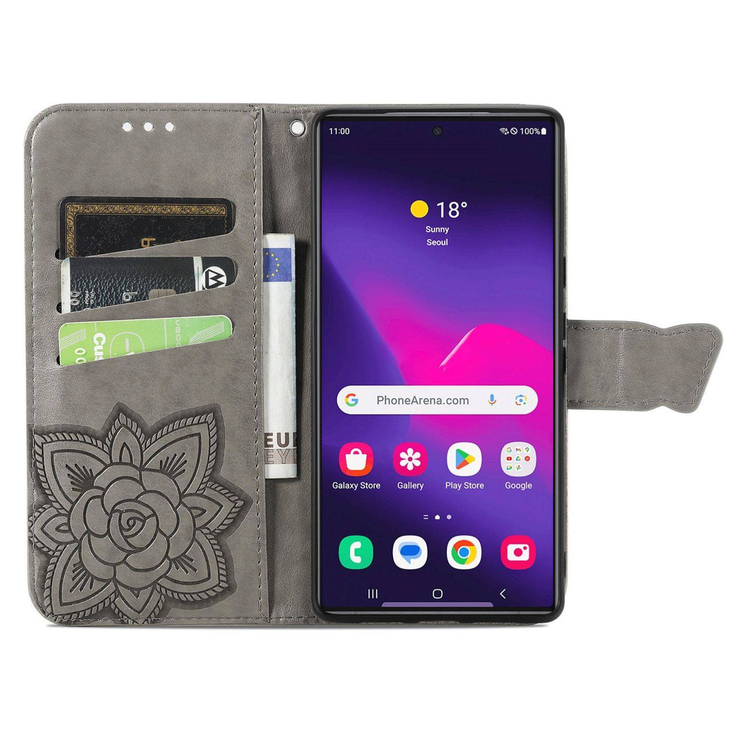 Für Samsung Galaxy S25 Ultra 5G Kunstleder Wallet Handy Tasche Schmetterling Design Hülle Etuis Grau
