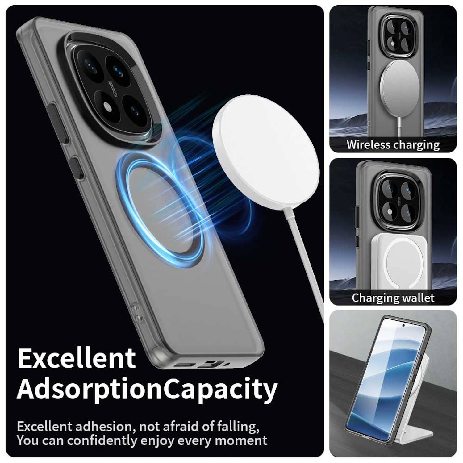 Für Xiaomi Redmi Note 14 Pro 5G Candy Design Magsafe PC Hybrid TPU Schutz Hülle Cover Schwarz