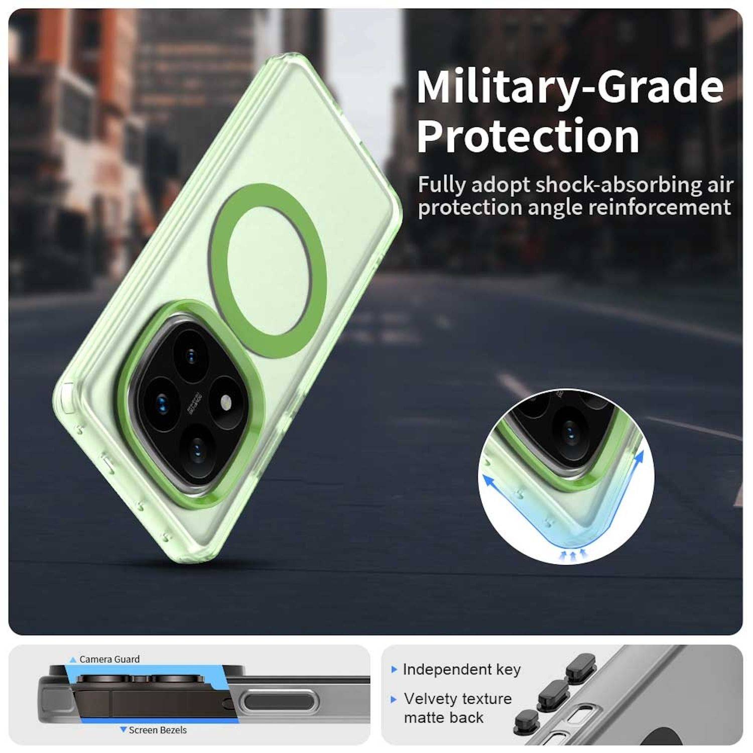 Für Xiaomi Redmi Note 14 Pro 5G Candy Design Magsafe PC Hybrid TPU Schutz Hülle Cover Grün