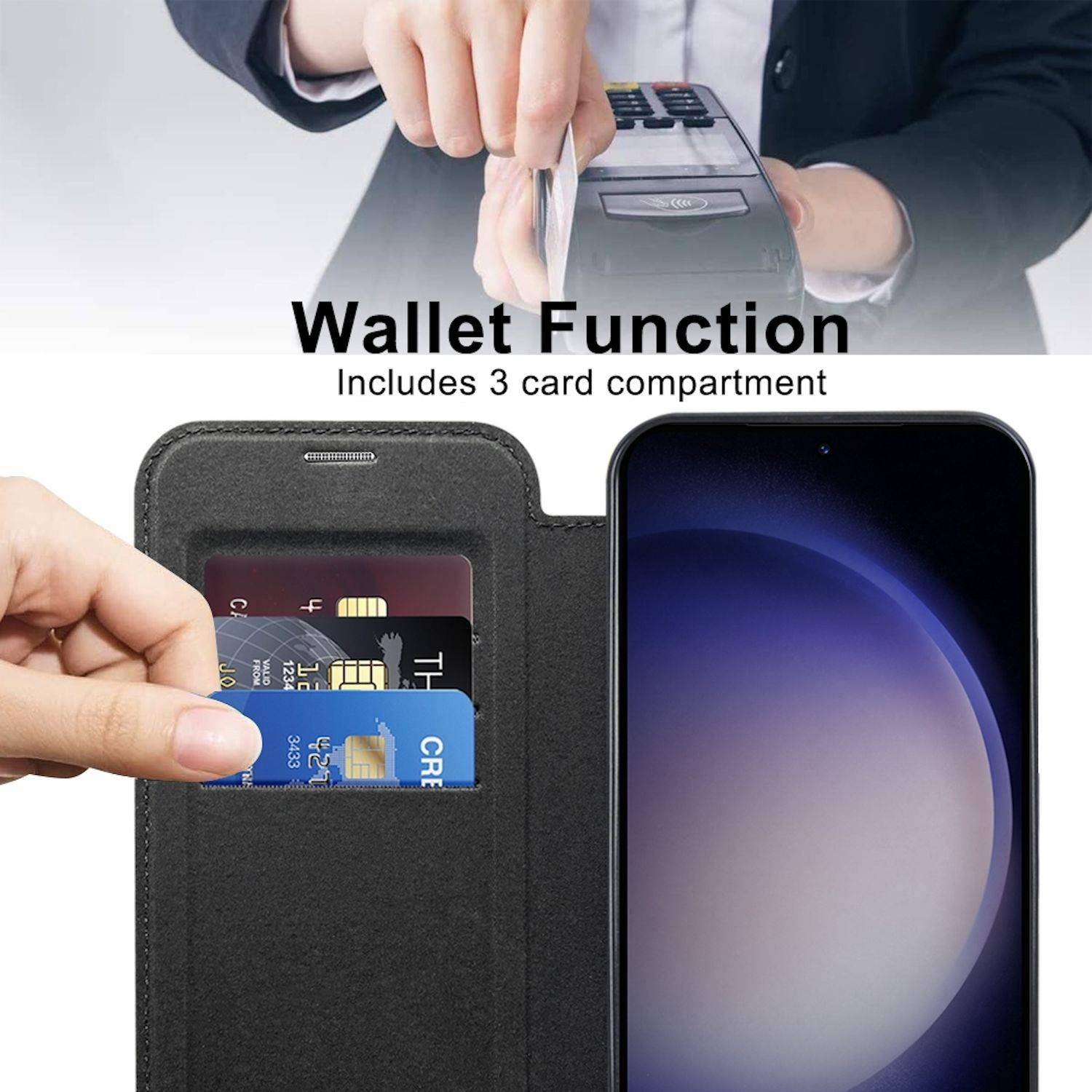 Für Samsung Galaxy S25 Plus 5G 360 Grad Full Body Magsafe RFID Anti Datenklau Kunst Leder Hülle Tasche Schwarz