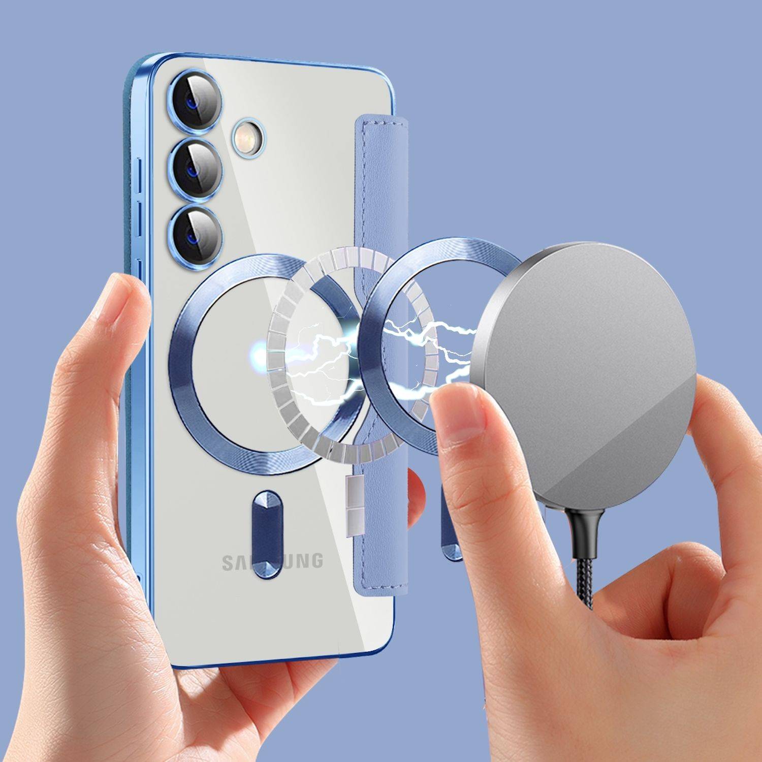 Für Samsung Galaxy S25 Plus 5G 360 Grad Full Body Magsafe RFID Anti Datenklau Kunst Leder Hülle Tasche Hellblau