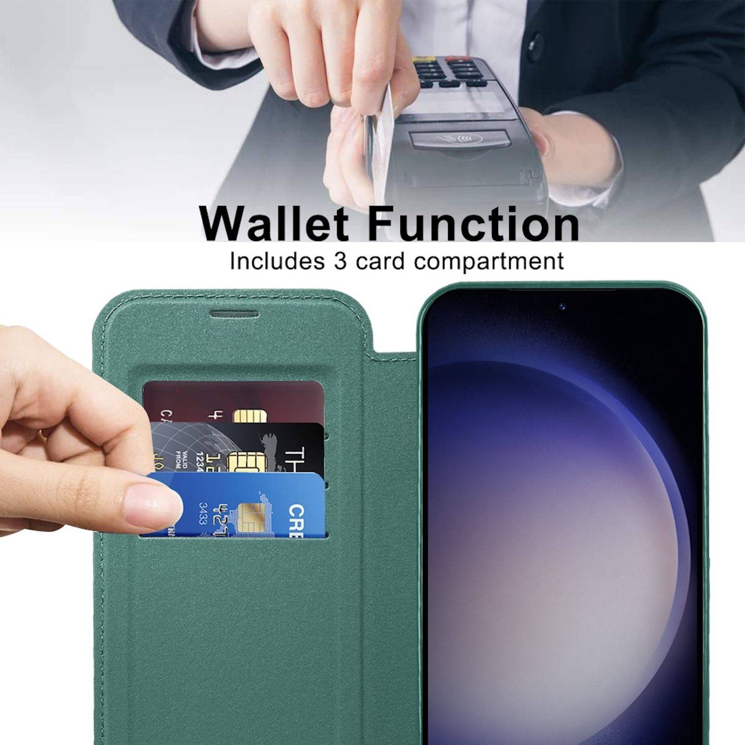 Für Samsung Galaxy S25 Plus 5G 360 Grad Full Body Magsafe RFID Anti Datenklau Kunst Leder Hülle Tasche Grün