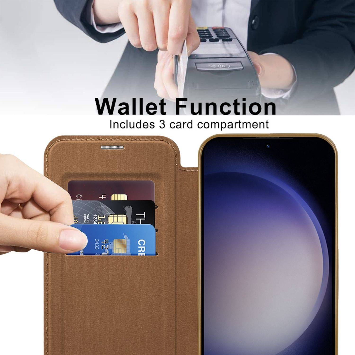 Für Samsung Galaxy S25 5G 360 Grad Full Body Magsafe RFID Anti Datenklau Kunst Leder Hülle Tasche Braun