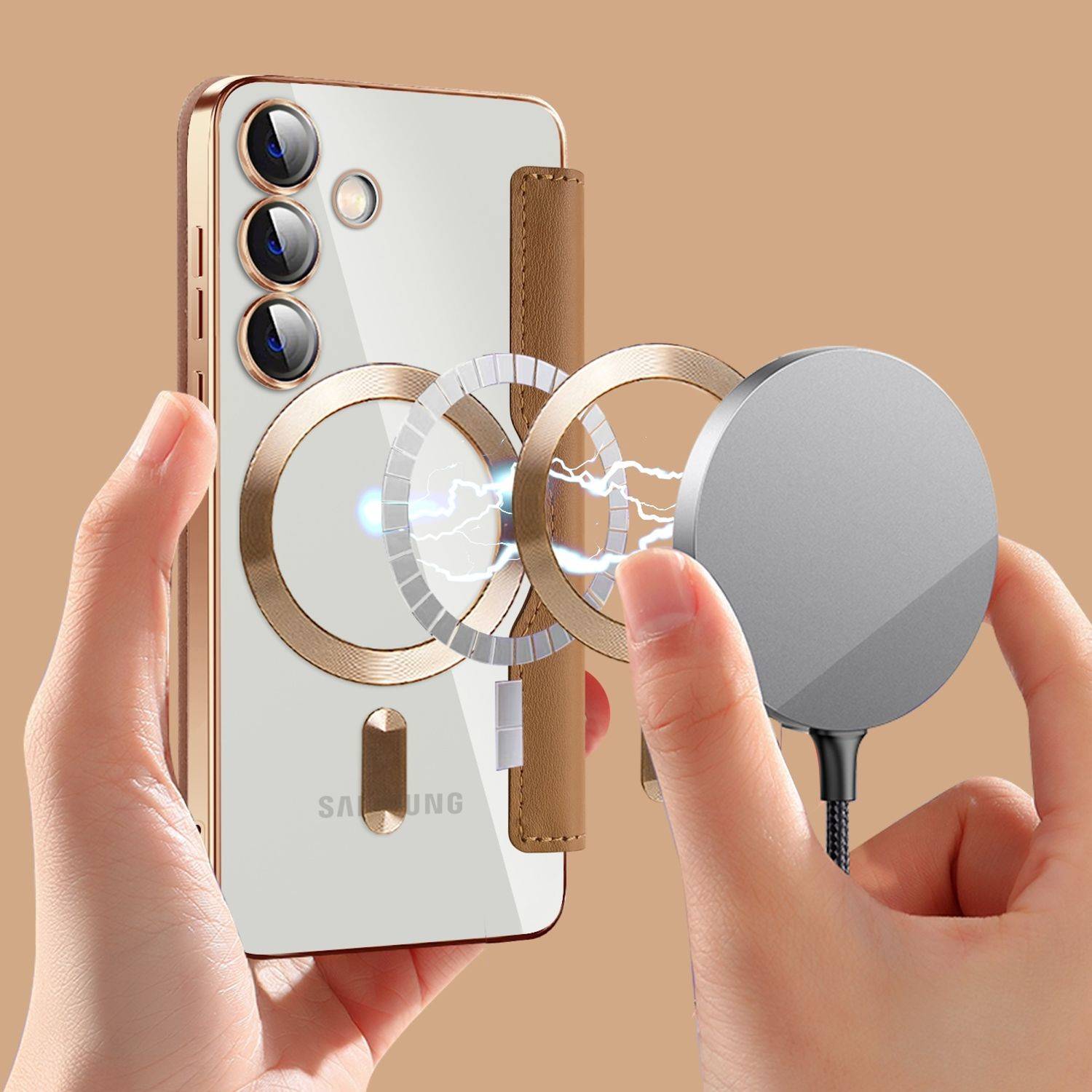 Für Samsung Galaxy S25 Plus 5G 360 Grad Full Body Magsafe RFID Anti Datenklau Kunst Leder Hülle Tasche Braun