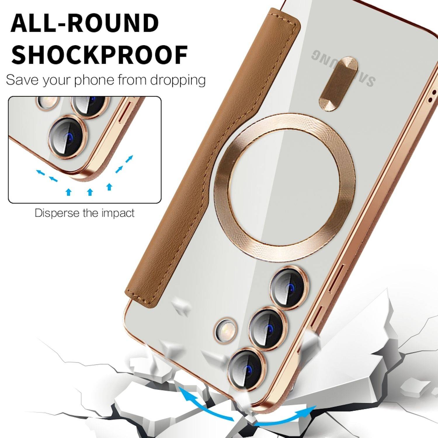 Für Samsung Galaxy S25 Plus 5G 360 Grad Full Body Magsafe RFID Anti Datenklau Kunst Leder Hülle Tasche Braun