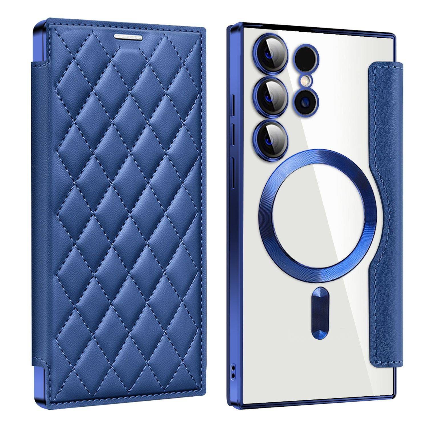 Für Samsung Galaxy S25 v 5G 360 Grad Full Body Magsafe RFID Anti Datenklau Kunst Leder Hülle Tasche Dunkelblau