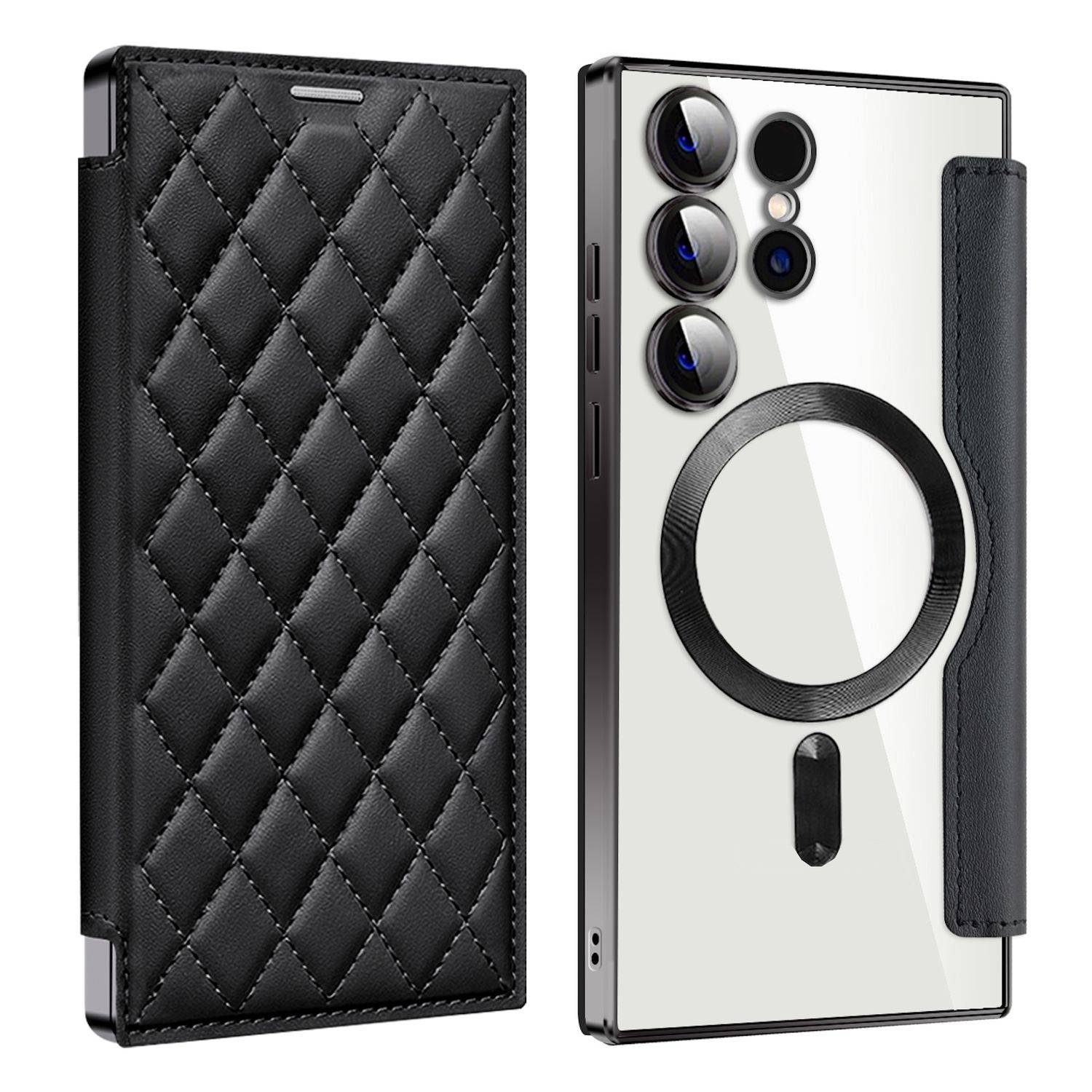Für Samsung Galaxy S25 v 5G 360 Grad Full Body Magsafe RFID Anti Datenklau Kunst Leder Hülle Tasche Schwarz