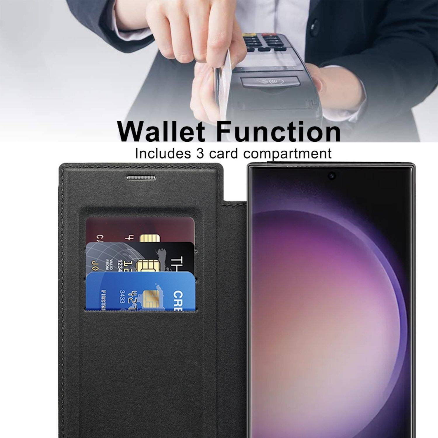 Für Samsung Galaxy S25 v 5G 360 Grad Full Body Magsafe RFID Anti Datenklau Kunst Leder Hülle Tasche Schwarz