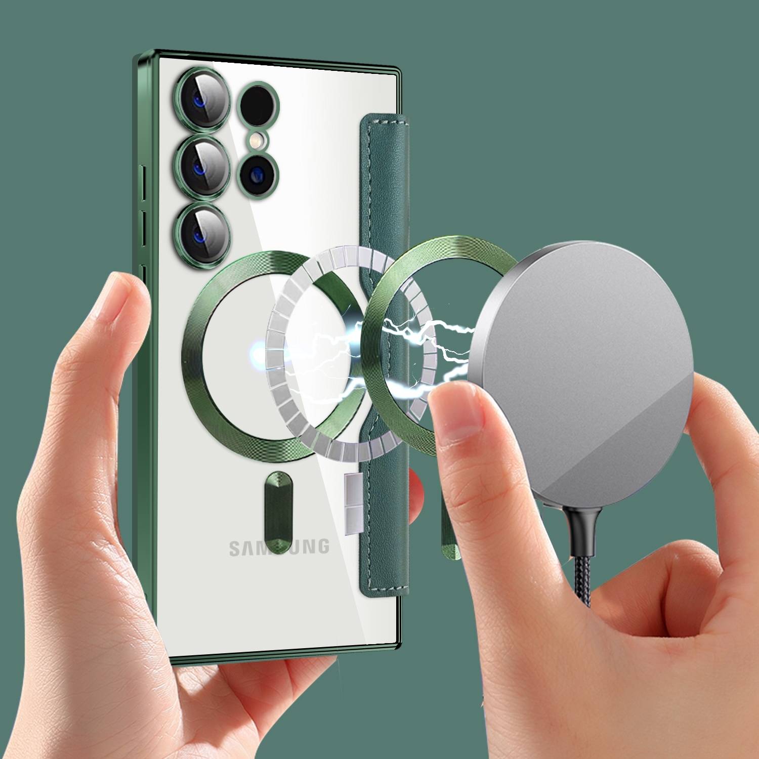 Für Samsung Galaxy S25 v 5G 360 Grad Full Body Magsafe RFID Anti Datenklau Kunst Leder Hülle Tasche Grün