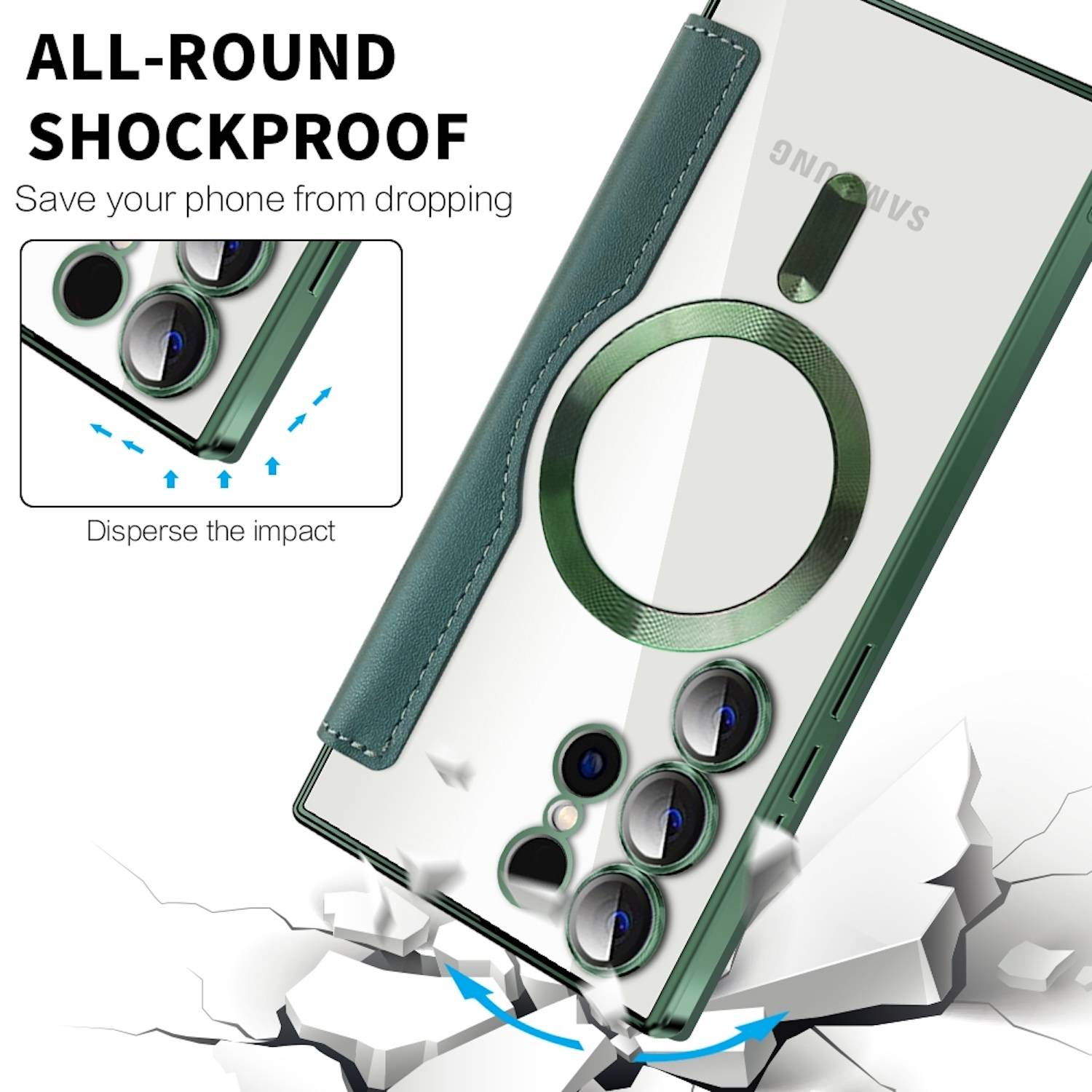 Für Samsung Galaxy S25 v 5G 360 Grad Full Body Magsafe RFID Anti Datenklau Kunst Leder Hülle Tasche Grün