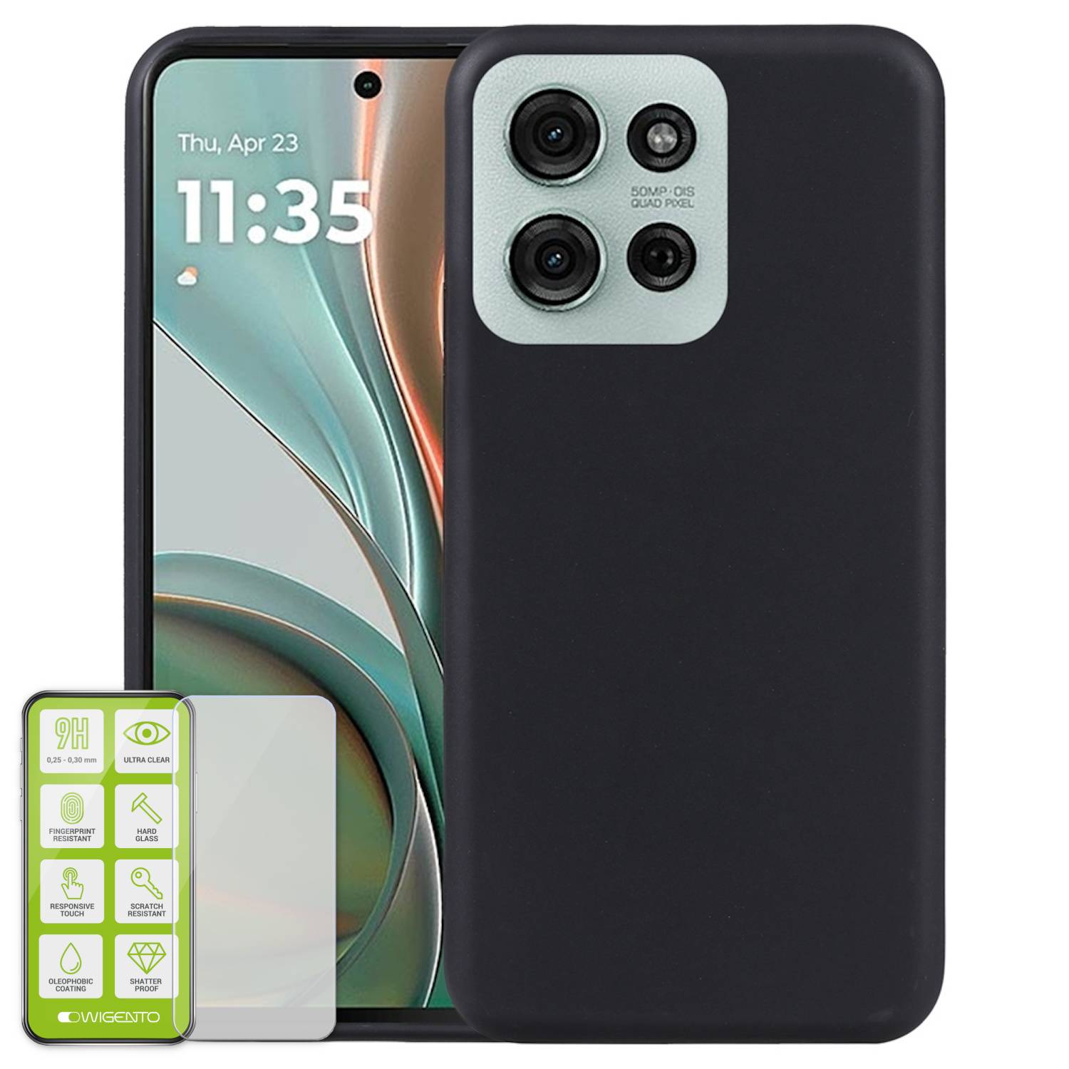 Für Motorola Moto G75 5G Silikon TPU Schutz Hülle Schwarz + H9 Hart Glas Folie
