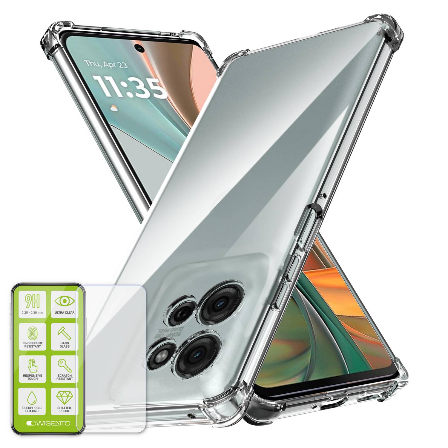 Für Motorola Moto G75 5G Schock TPU Handy Schutz Hülle Transparent + 0,26 H9 Glas