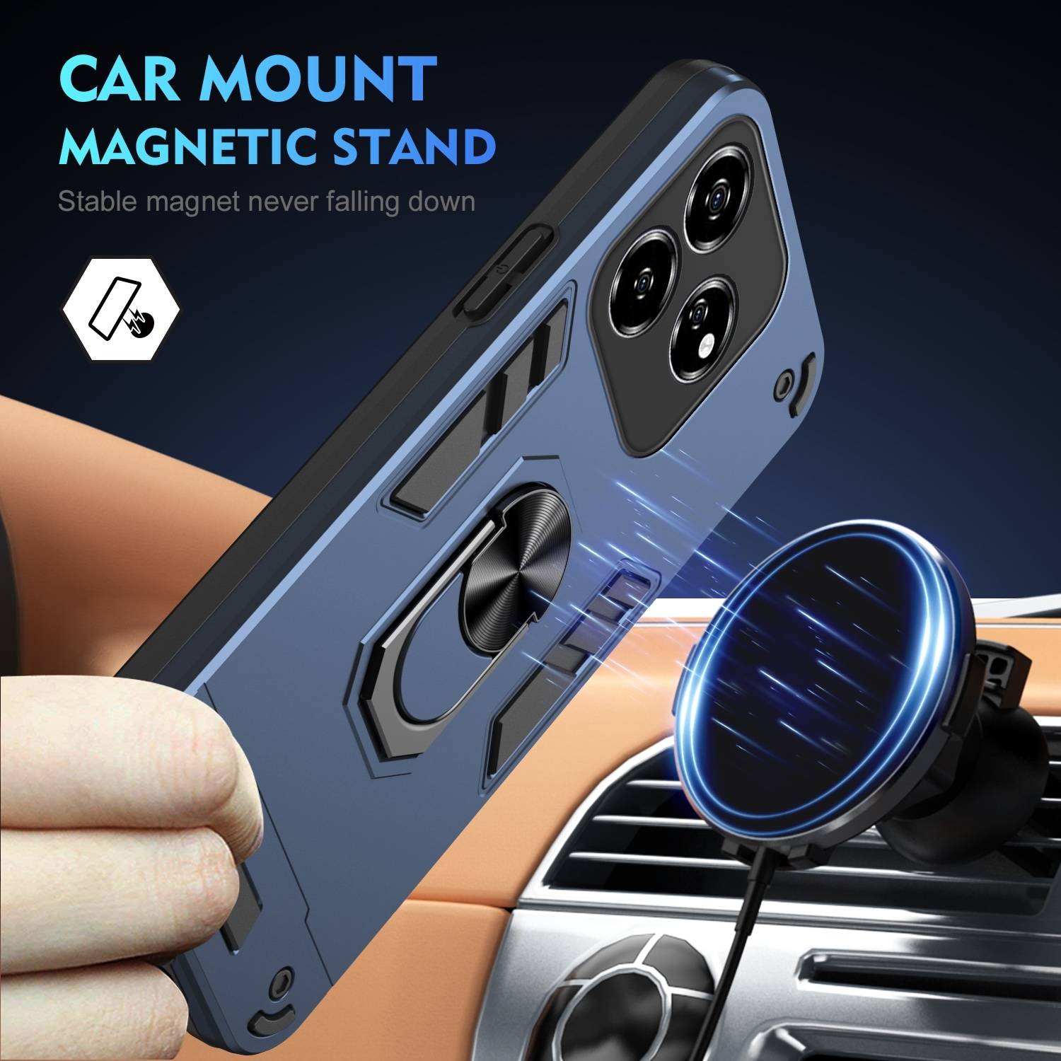 Für ZTE Blade V60 Vita / Axon 60 Lite Armor Magnet Ring TPU Cover Hülle Blau