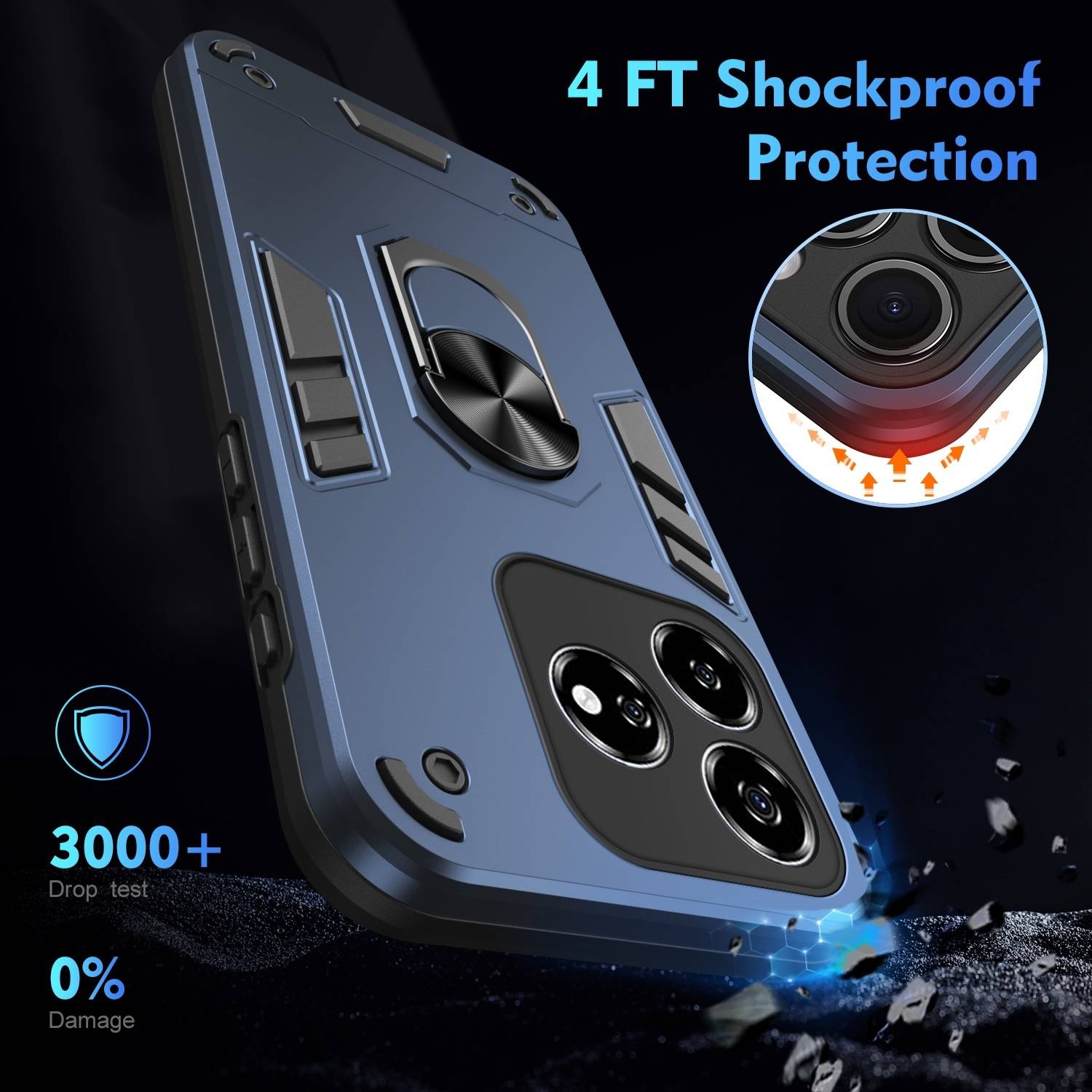 Für ZTE Blade V60 Vita / Axon 60 Lite Armor Magnet Ring TPU Cover Hülle Blau