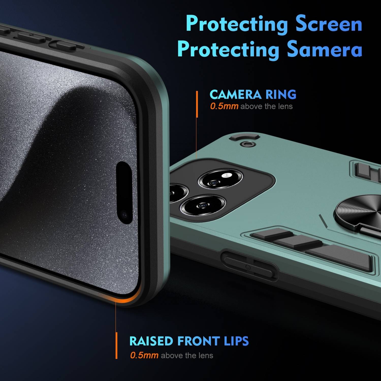 Für ZTE Blade V60 Vita / Axon 60 Lite Armor Magnet Ring TPU Cover Hülle Grün
