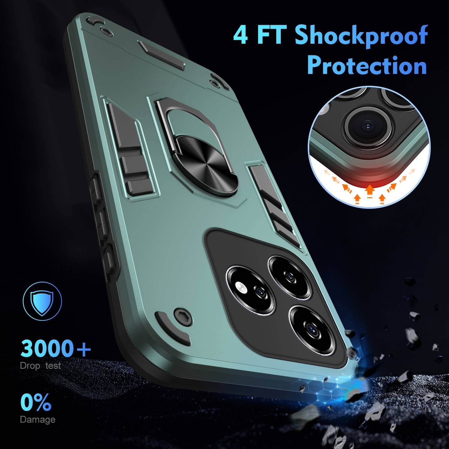 Für ZTE Blade V60 Vita / Axon 60 Lite Armor Magnet Ring TPU Cover Hülle Grün