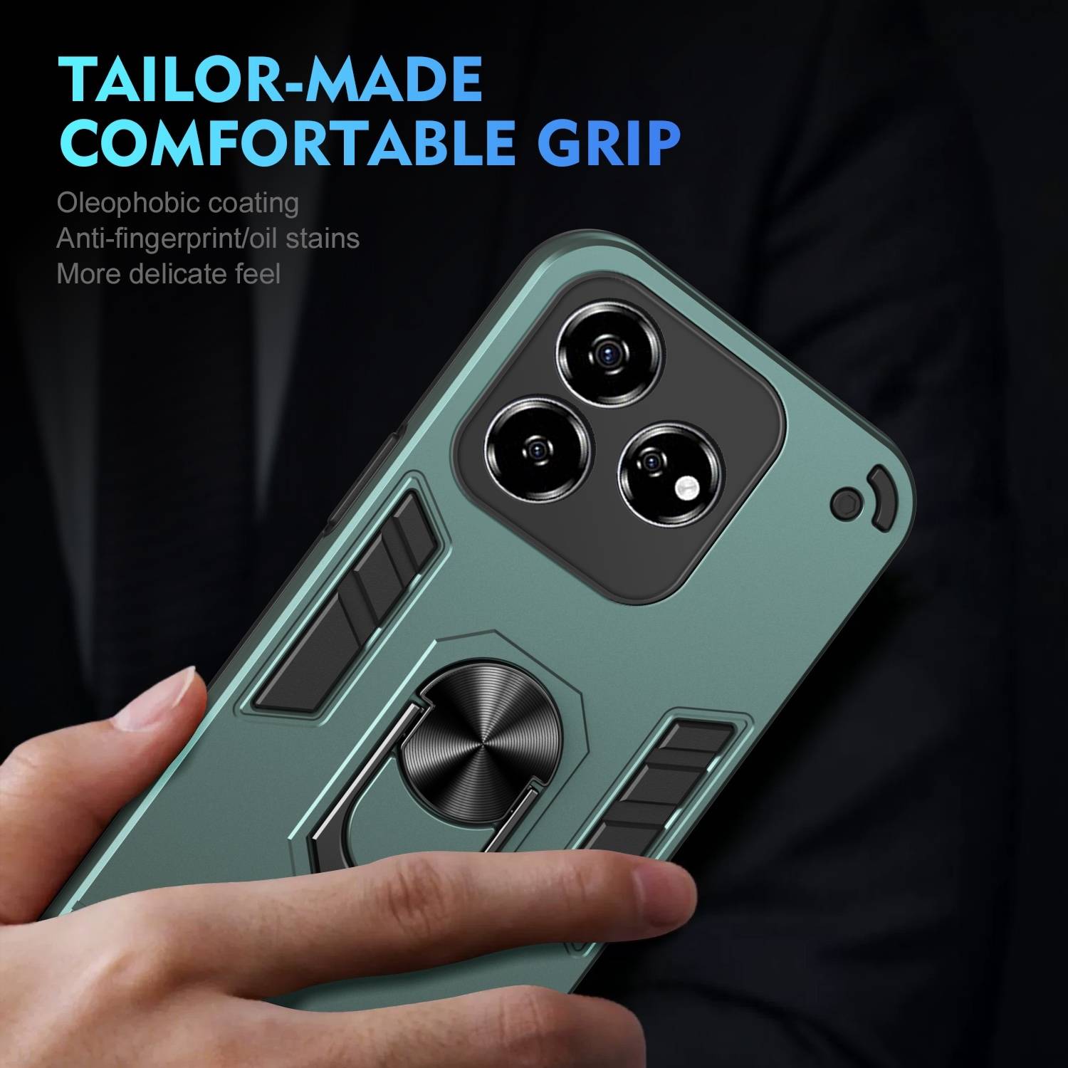 Für ZTE Blade V60 Vita / Axon 60 Lite Armor Magnet Ring TPU Cover Hülle Grün