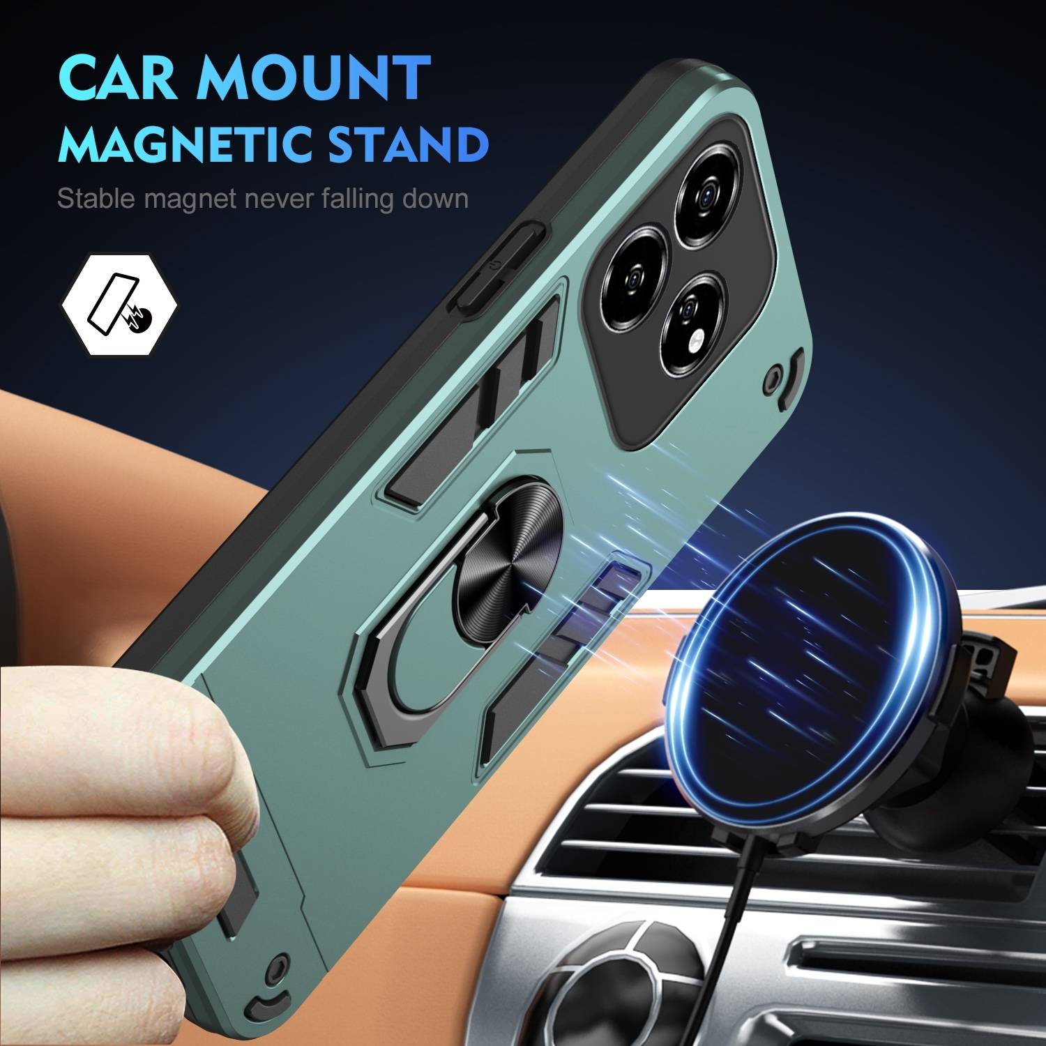 Für ZTE Blade V60 Vita / Axon 60 Lite Armor Magnet Ring TPU Cover Hülle Grün