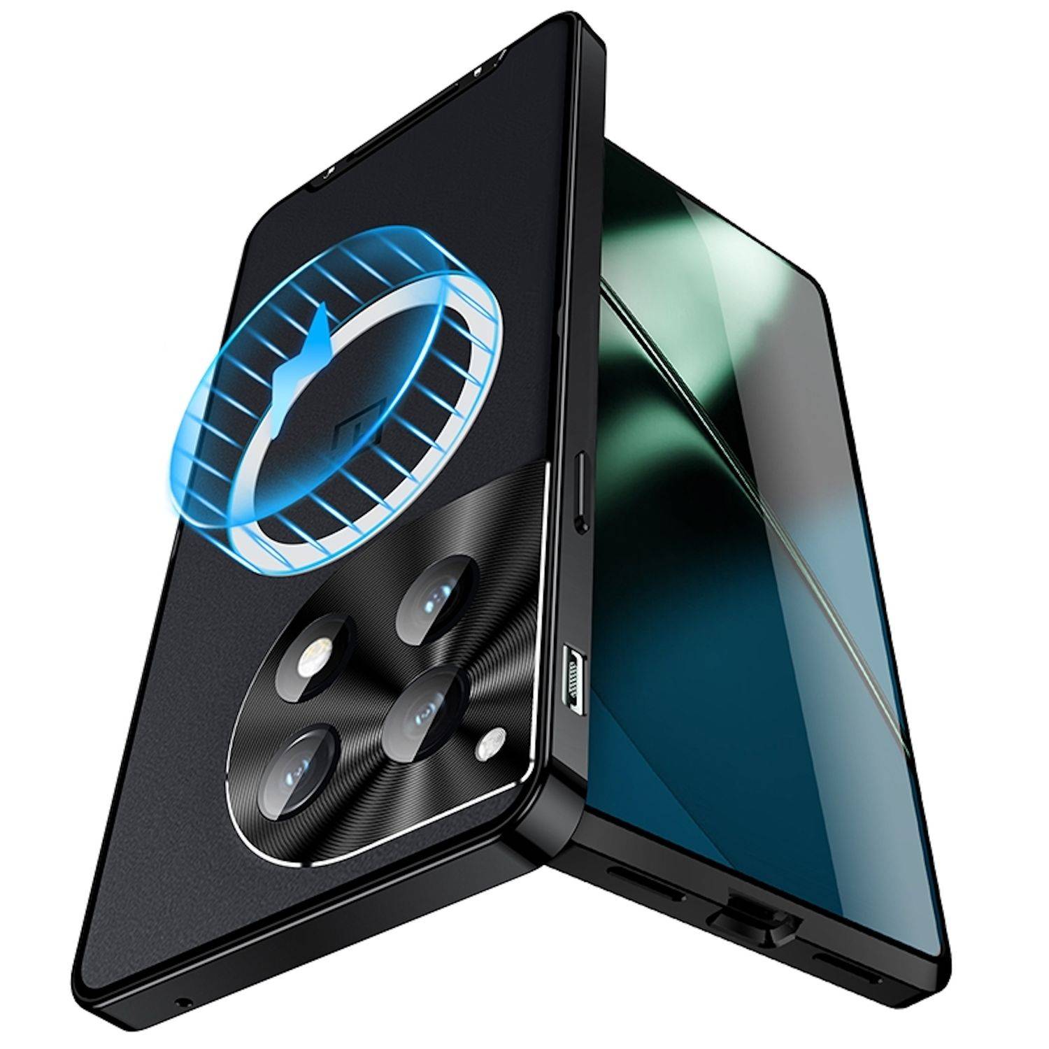 Für OnePlus 12 Magnetische Magsafe Frosted Metall Design Schutz Hülle Cover Schwarz