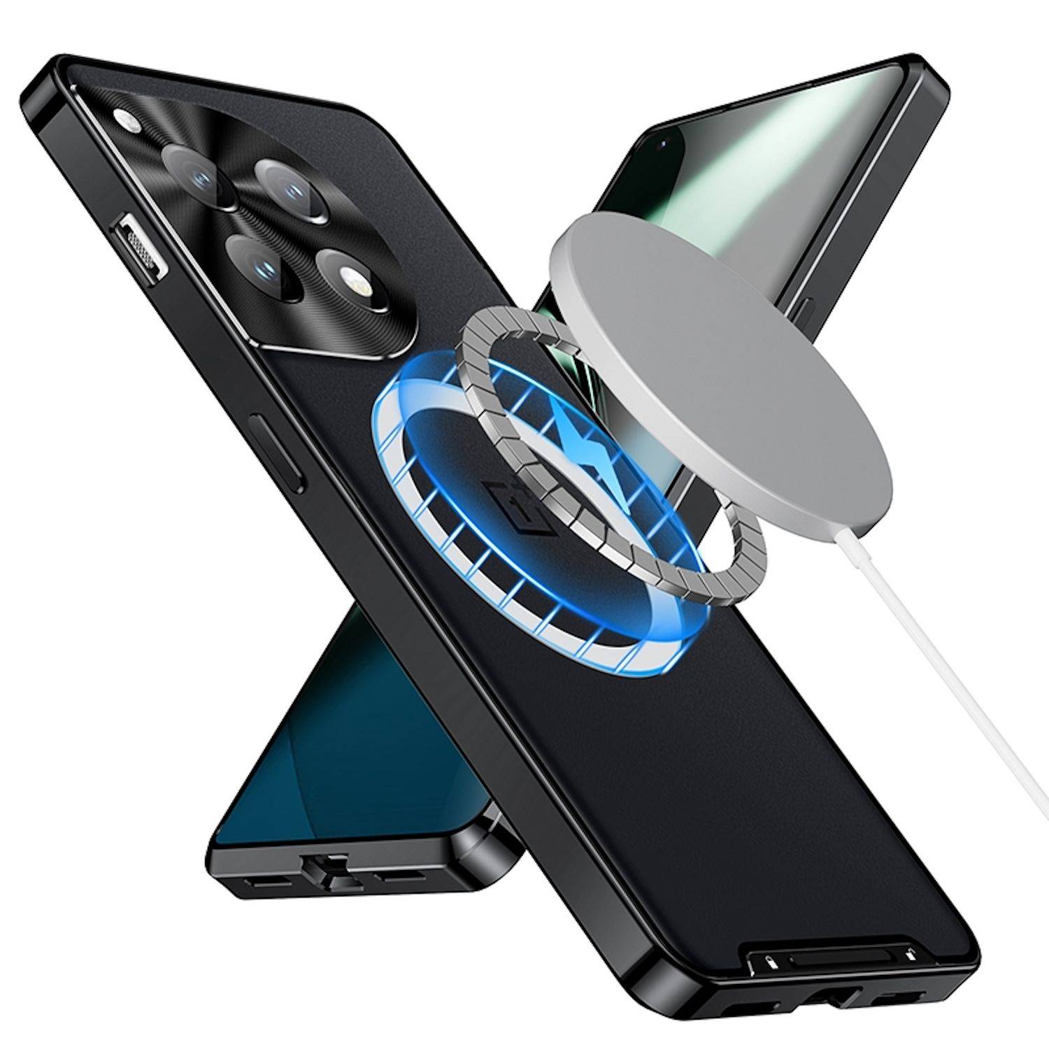 Für OnePlus 12 Magnetische Magsafe Frosted Metall Design Schutz Hülle Cover Schwarz
