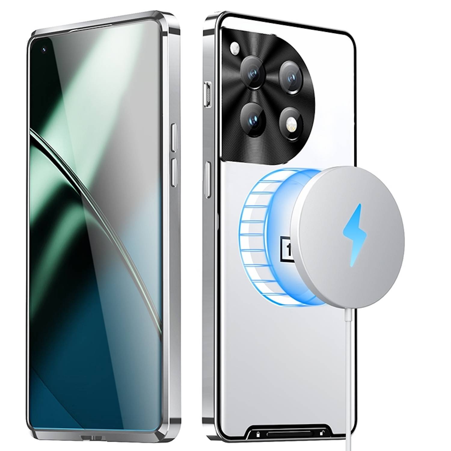 Für OnePlus 12 Magnetische Magsafe Frosted Metall Design Schutz Hülle Cover Silber