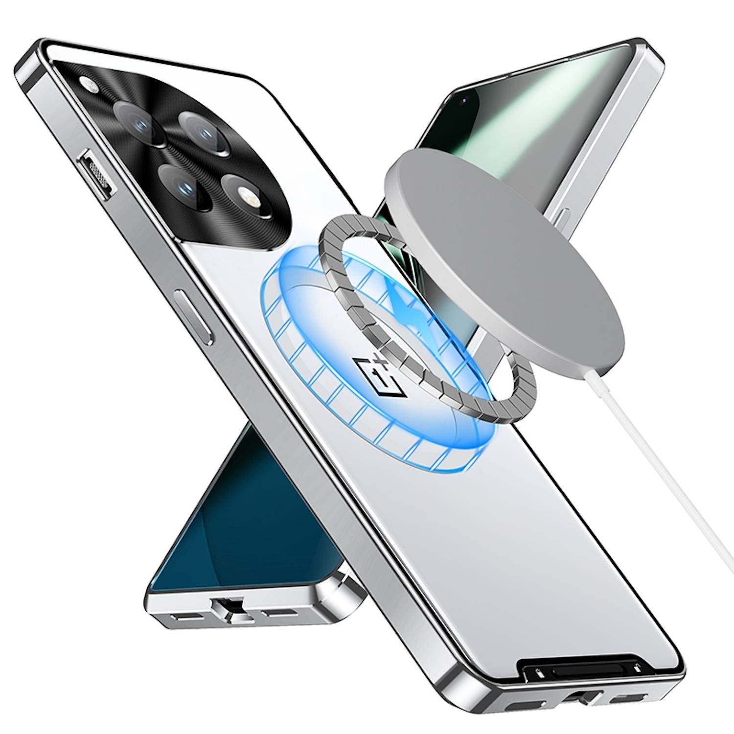 Für OnePlus 12 Magnetische Magsafe Frosted Metall Design Schutz Hülle Cover Silber