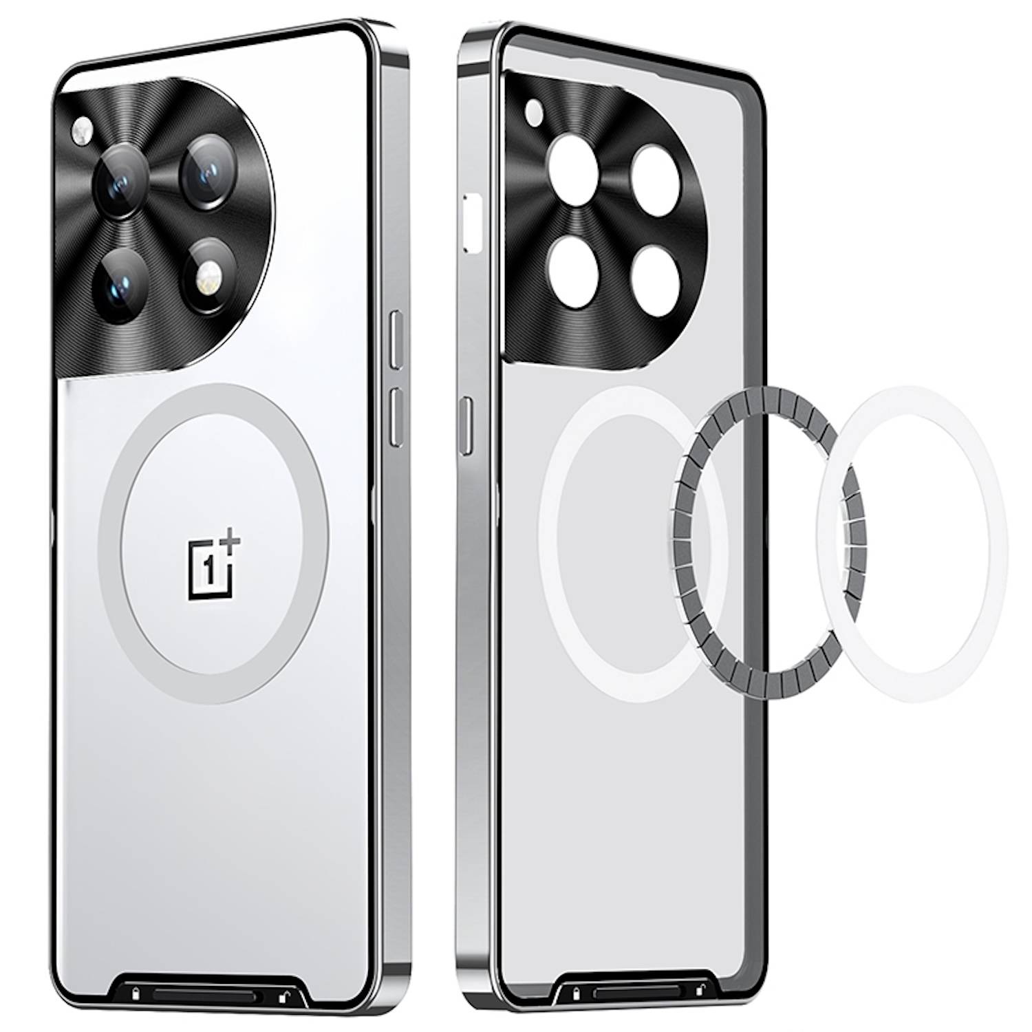 Für OnePlus 12 Magnetische Magsafe Frosted Metall Design Schutz Hülle Cover Silber