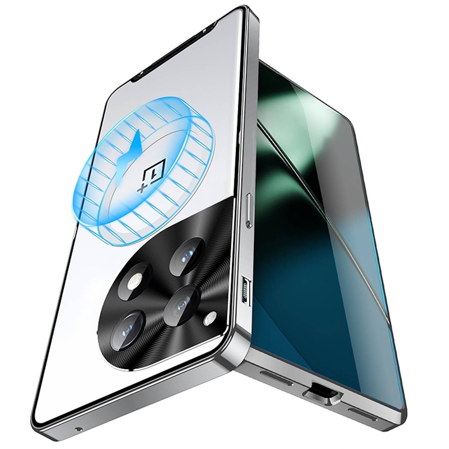Für OnePlus 12 Magnetische Magsafe Frosted Metall Design Schutz Hülle Cover Silber