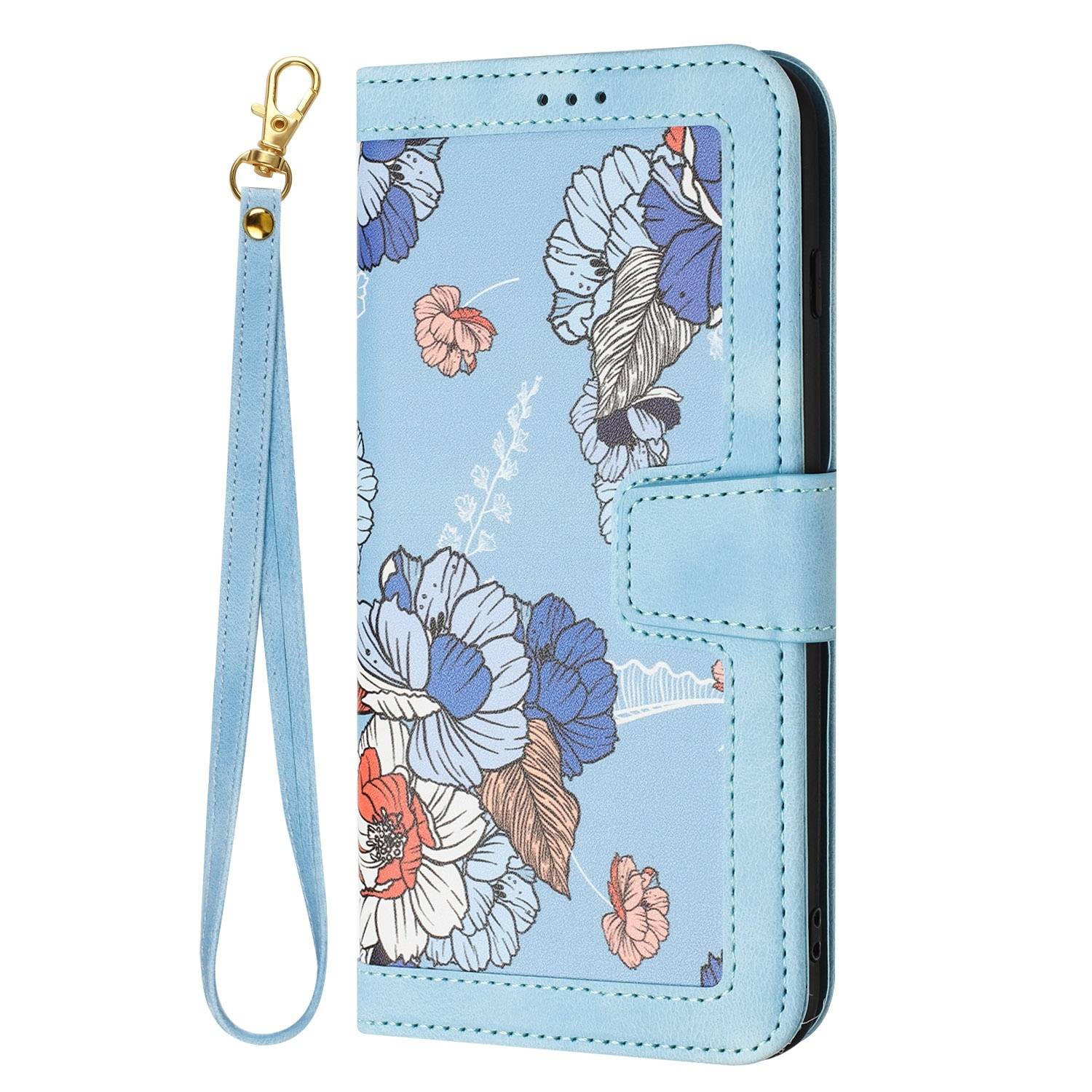 Für Xiaomi Redmi Note 14 Pro 5G Kunstleder Wallet Handy Tasche Blumen Design Hülle Etuis Hellblau